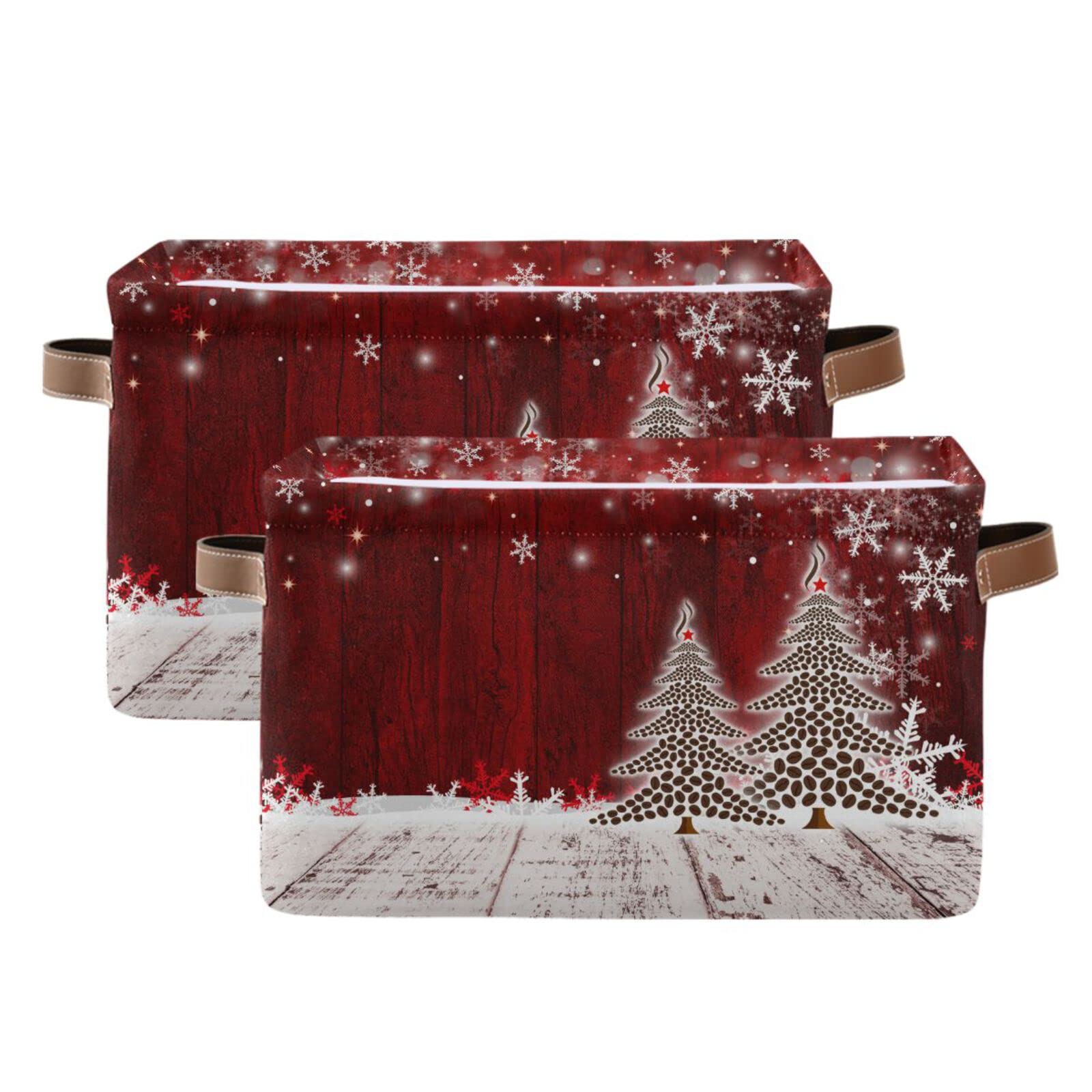 Senya Christmas Basket With Handles, Christmas Coffee Tree Red Wooden Foldable Fabric Collapsible Storage Bins Organizer Bag For
