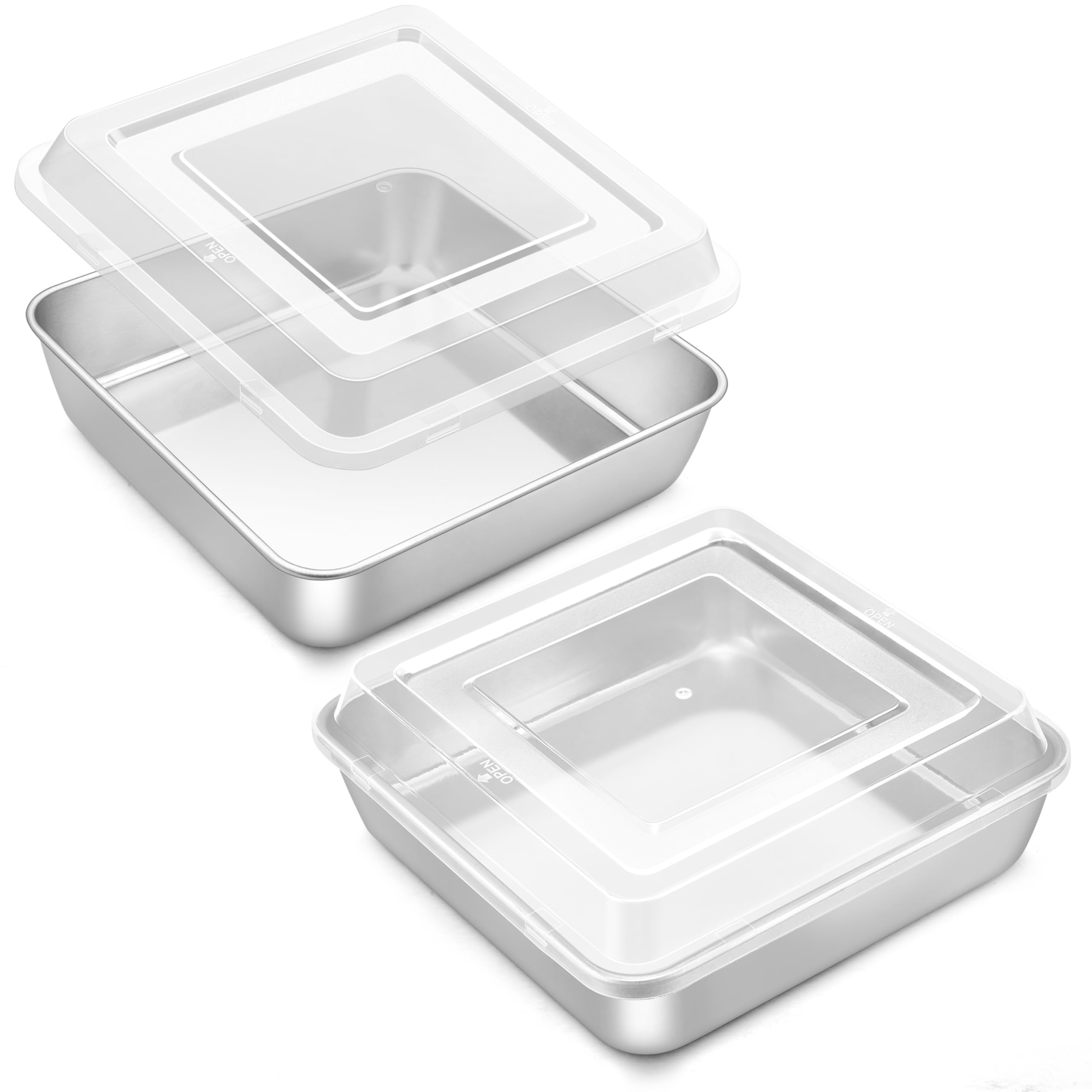 Onader 9x9 Inch Square Cake Pan with Lid Set, Stainless Steel Baking Pan