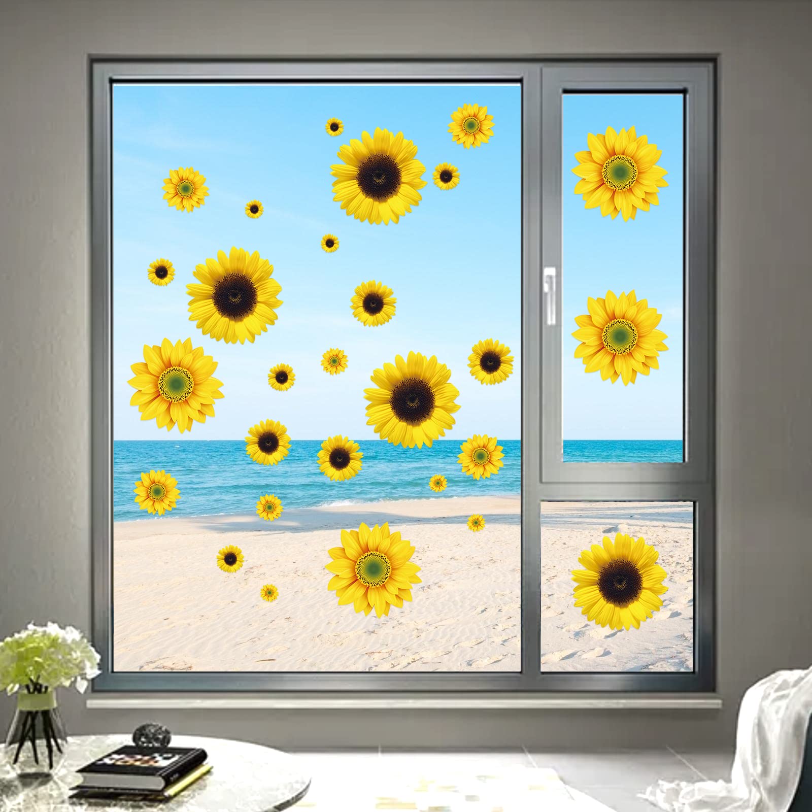 54 Pcs Sunflower Wall Stickers 3D Butterfly Wall Decor Set