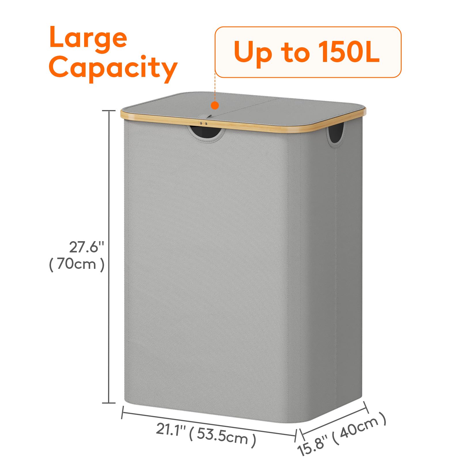 Lifewit 150L Laundry Basket With Lid, Clothes Hampers For Laundry With Bamboo Handles And 2 Removable Laundry Bags, Large Foldab