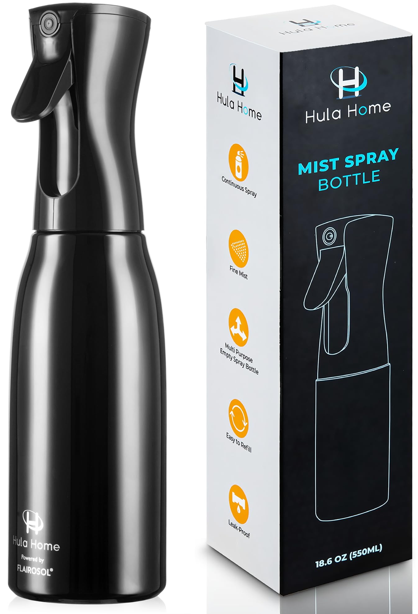 Hula Home Continuous Spray Bottle (16.9Oz/500Ml) Empty Ultra Fine Plastic Water Mist Sprayer - For Hairstyling, Cleaning, Salons