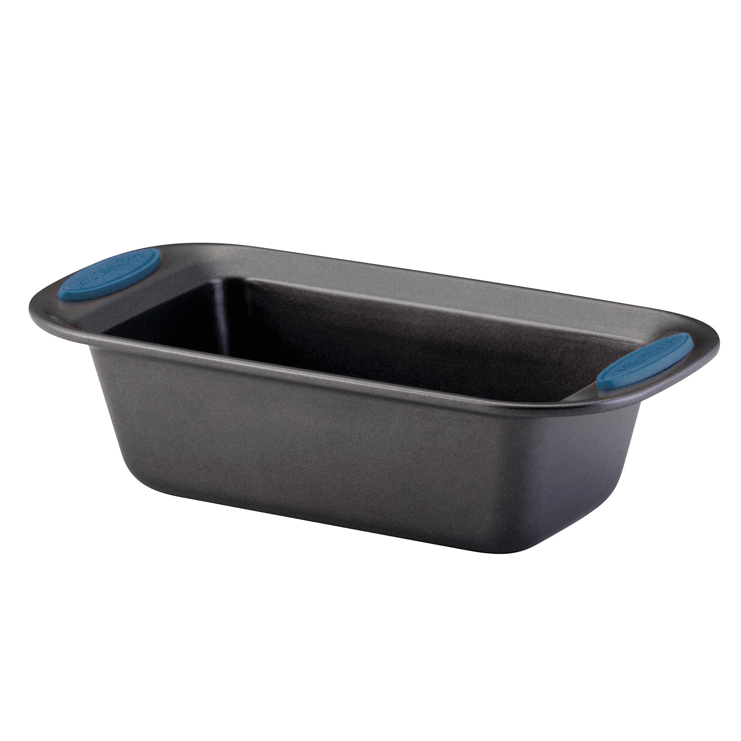 Rachael Ray Yum-O! Bakeware Oven Lovin' Nonstick Loaf Pan, 9-Inch By 5-Inch Steel Pan, Gray With Marine Blue Handles