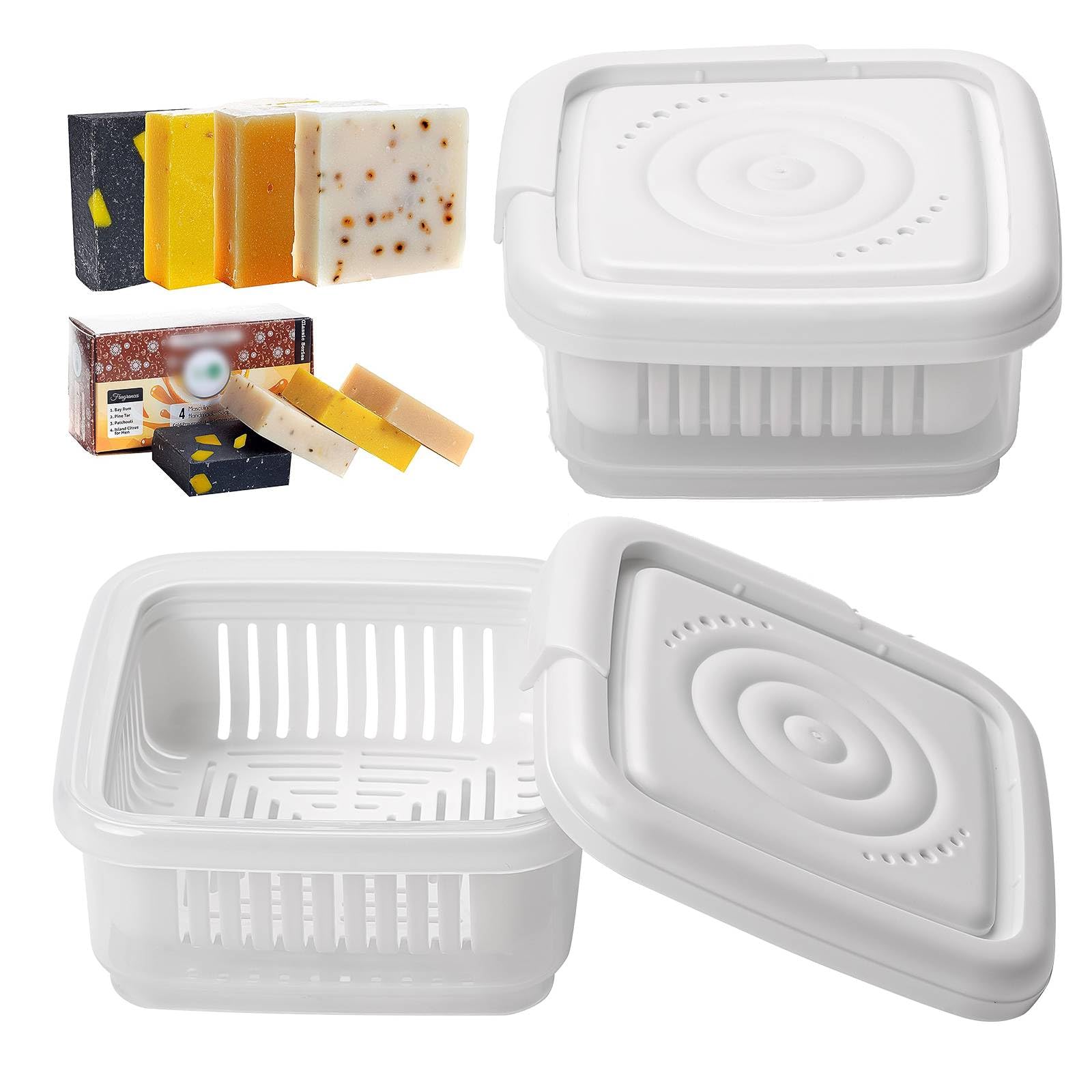 Sqaure Soap Holder 2 Pack Travel Soap Container With Lid, Portable Bar Soap Case, Leakproof Soap Box With Perforations, Soap Dis