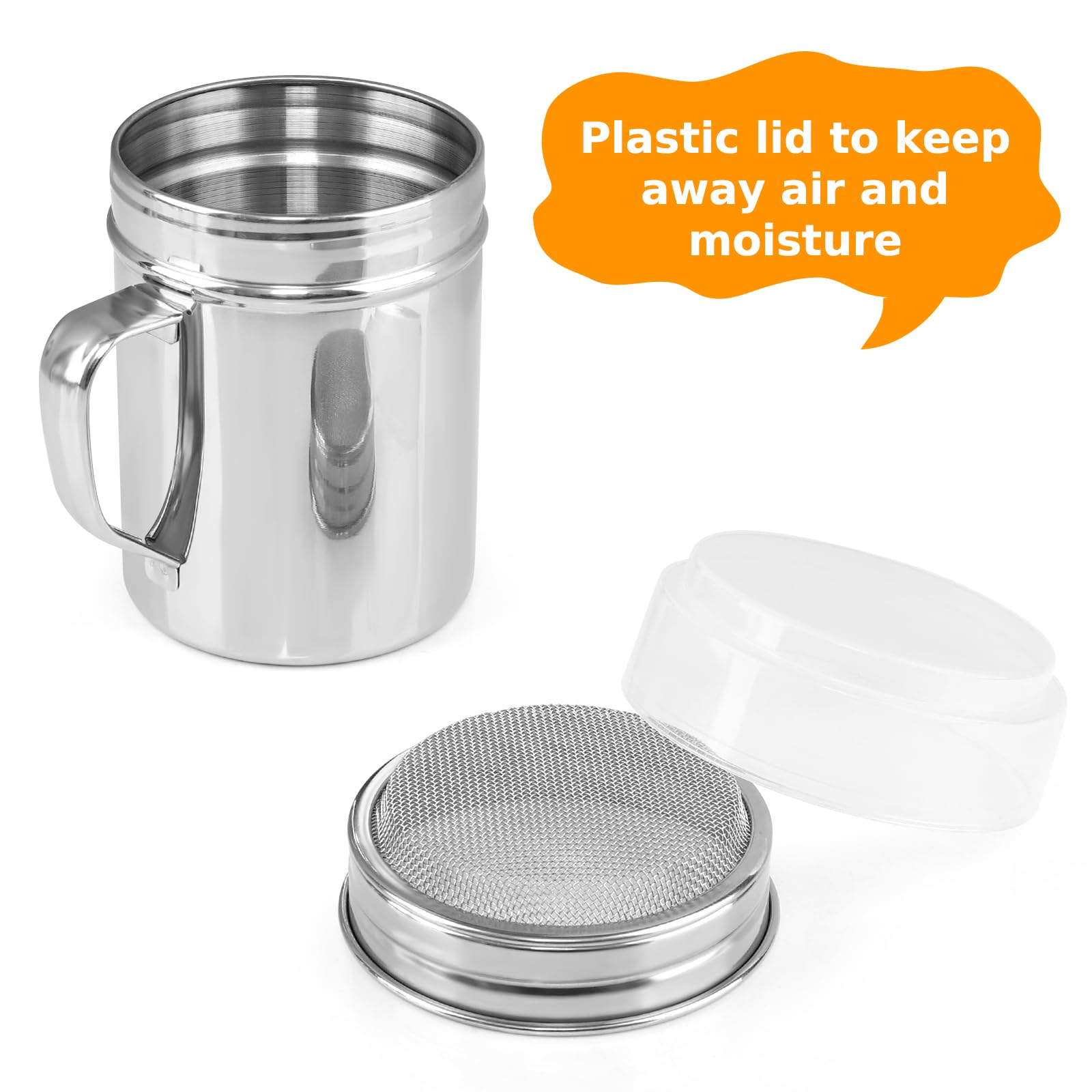 Accmor 2Pcs Powdered Sugar Shaker Duster, Cinnamon Shaker Flour Sifter, 10Oz Stainless Steel Fine Mesh Dredges Shakers For Cinna