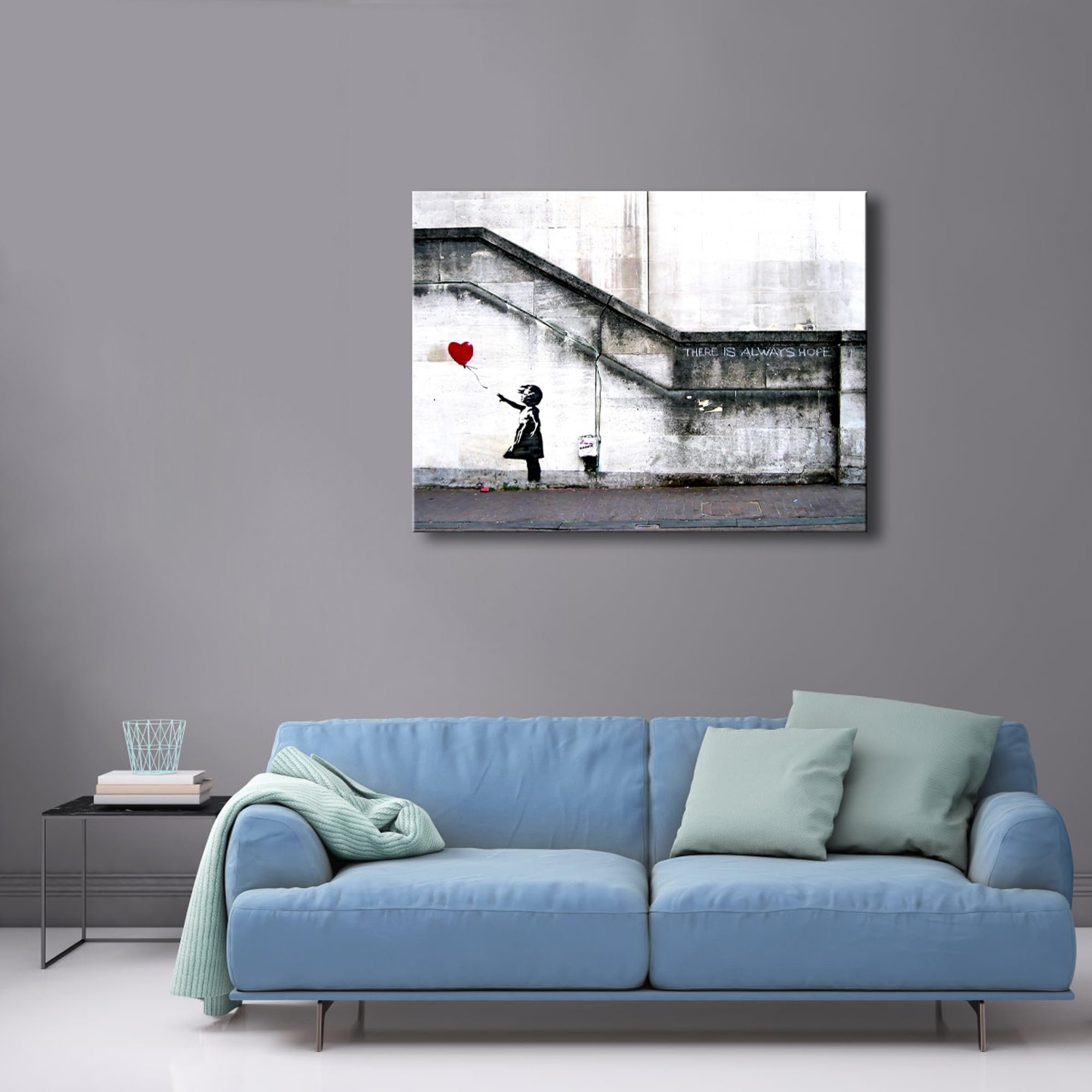 Wieco Art Canvas Paintings Wall Art Banksy Grafitti Girl With Red Balloon Grey Large Love Canvas Prints Pictures Modern Gallery