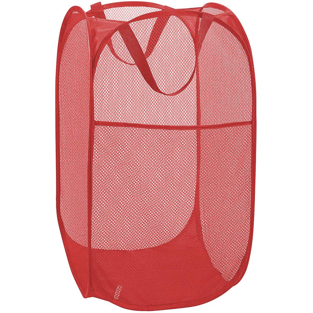 Larpur Popup Mesh Laundry Basket, Collapsible And Portable Clothes Washing Laundry Hamper With Reinforced Carry Handle (Red)