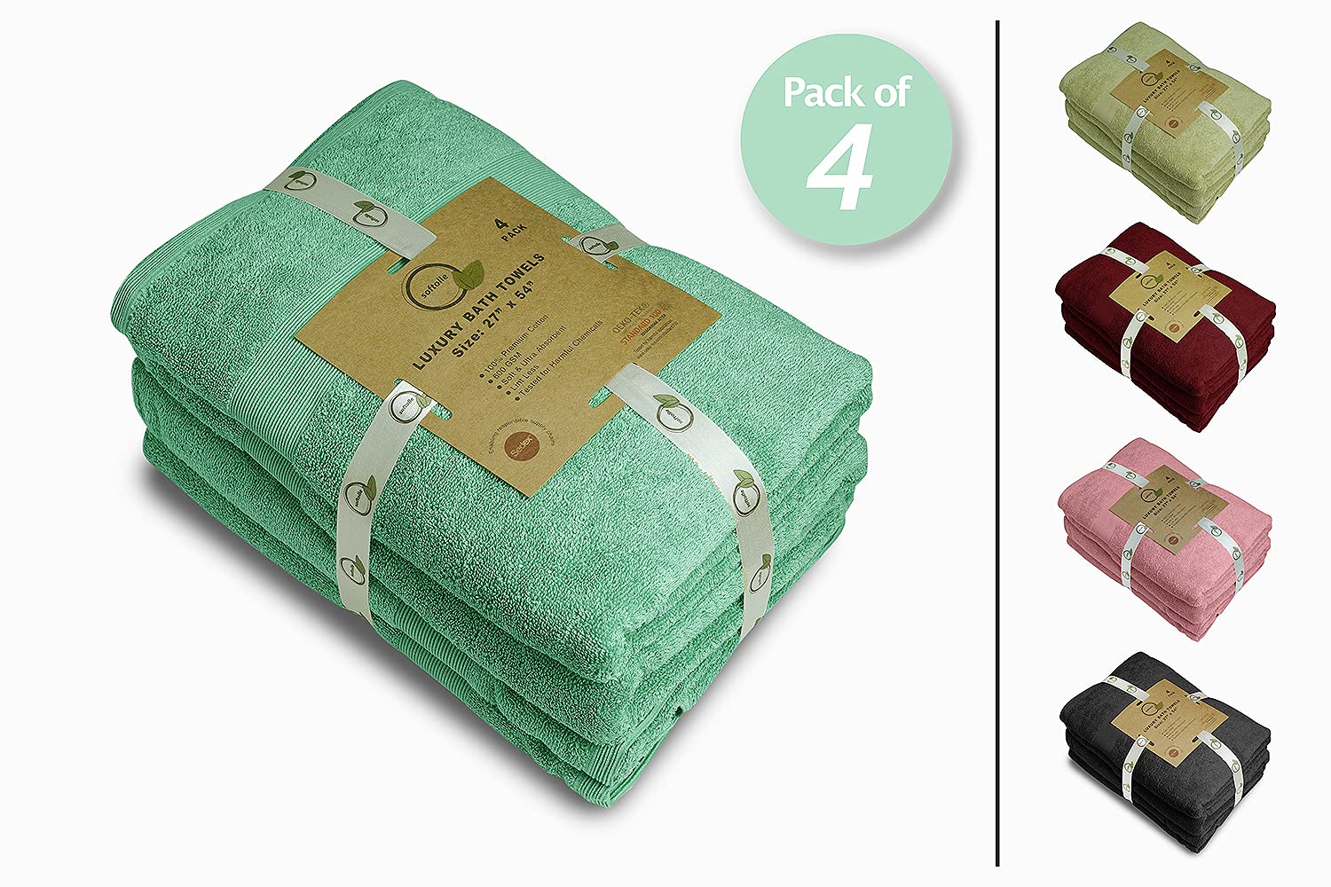 Softolle 100% Cotton Luxury Bath Towels -Towels For Bathroom - Set Of 4 Bath Towel (27    X 54   )- Eco-Friendly, Super Soft. (S