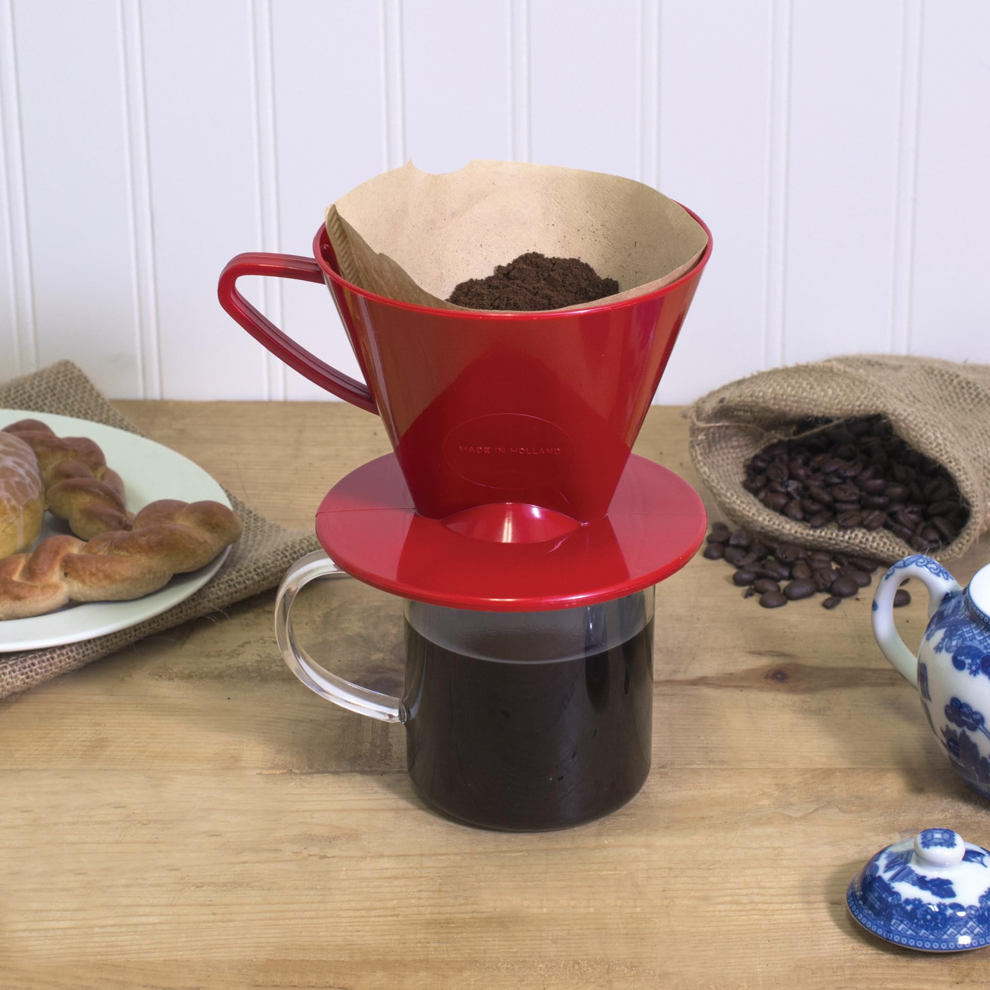 Fino Pour-Over Coffee Brewing Filter Cone, Number 2-Size, Red, Brews 2 To 6-Cups, Set Of 2