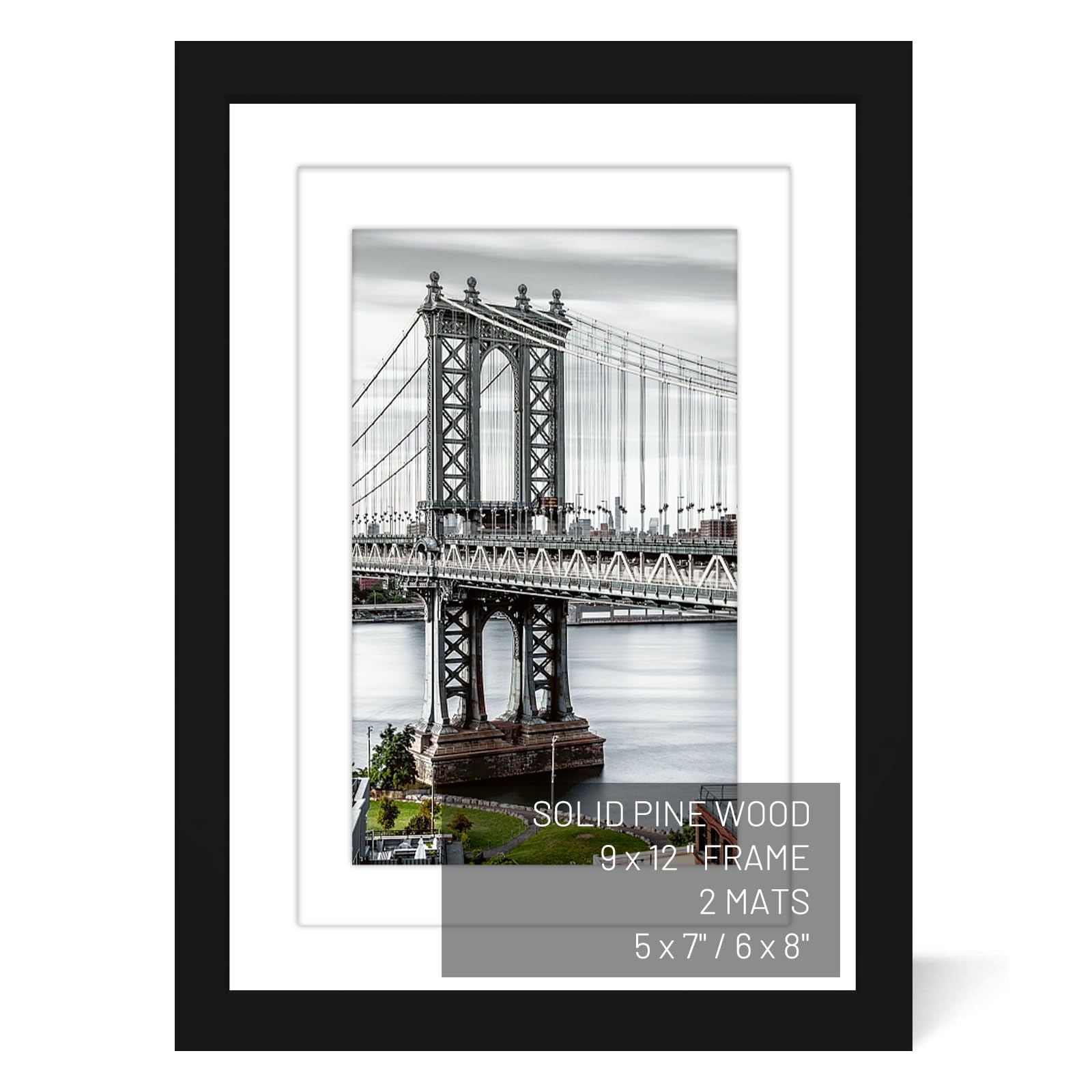UHFWIFR 9x12 Picture Frames Solid Wood Display Pictures 6x8 or 5x7 with Mat or 9x12 Frame without Mat Poster Photo Frame Art wit