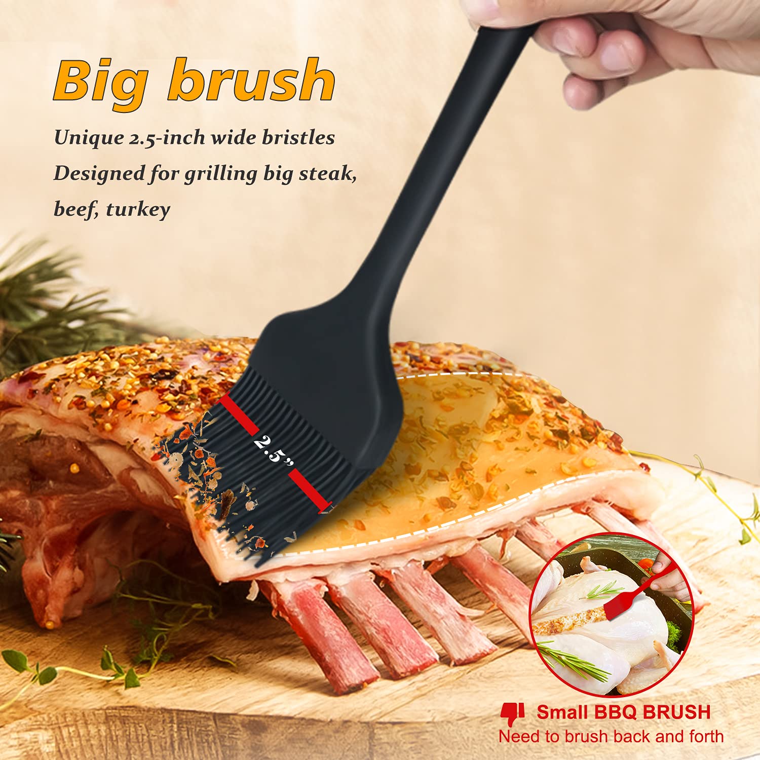 Walfos 3 Size Basting Brush  High Heat Resistant Silicone Pastry Brushes for Barbecue  Baking  Kitchen Cooking  Desserts- Strong Stainless Steel Core Technology