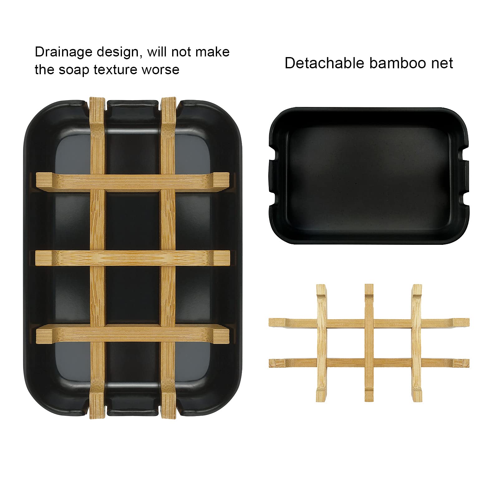 Soap Dish  2 Pack Bamboo Self-Draining Soap Box  Soap Dishes Holder for Shower  Bathroom  Kitchen  Bathtub  Bar Sink (White and Black)