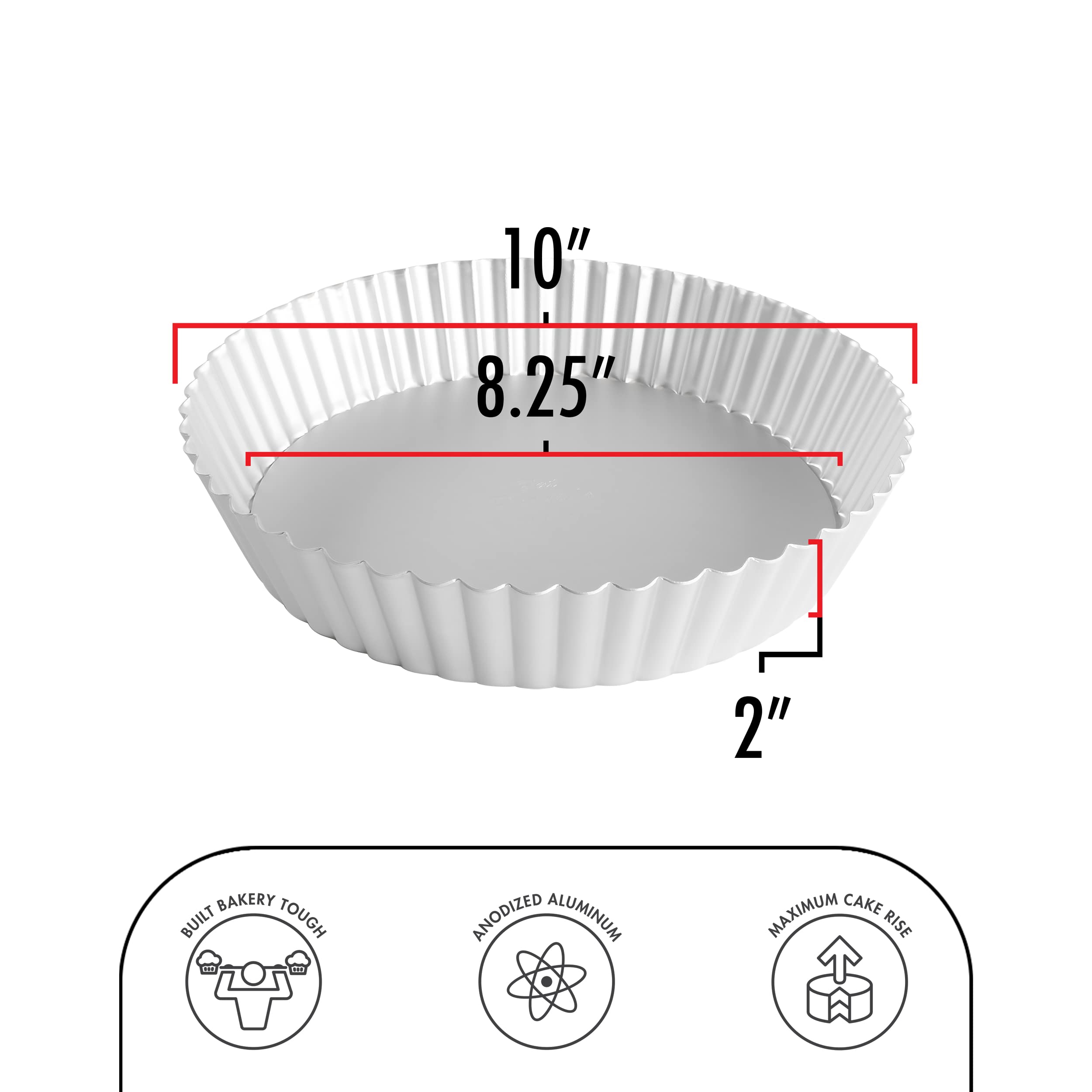 Fat Daddio'S Pft-102 Round Fluted Tart Pan, 10 X 2 Inch