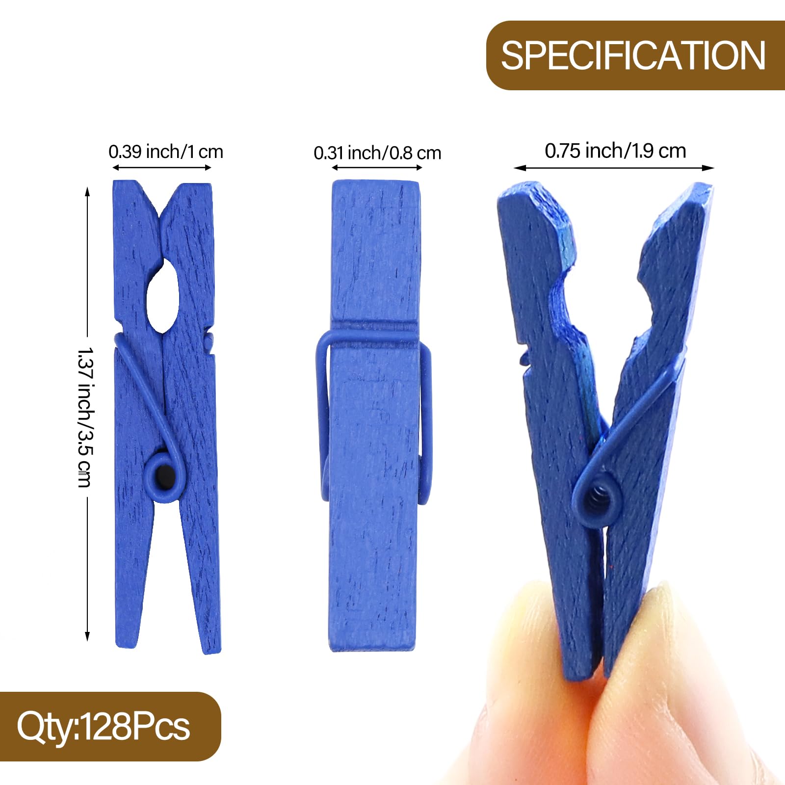 (Pack Of 128) Mini Wooden Colored Clothespins,16 Coloers Each 8Pcs