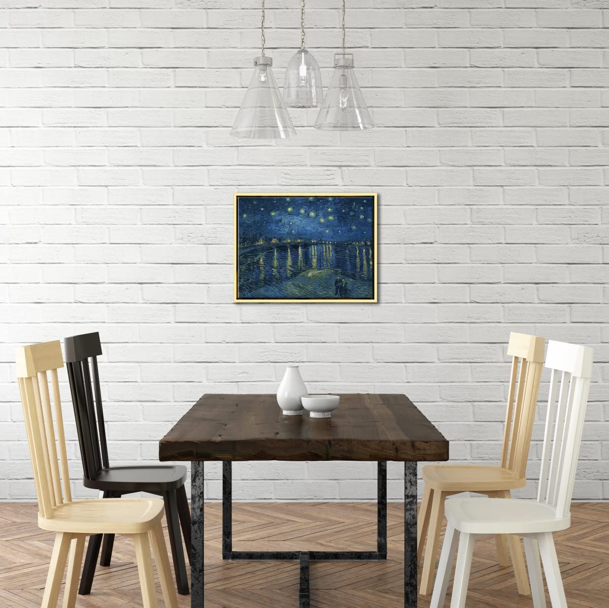 Wieco Art Framed Art Canvas Prints Of Starry Night Over The Rhone Canvas Prints Wall Art By Van Gogh Paintings Reproduction Abst