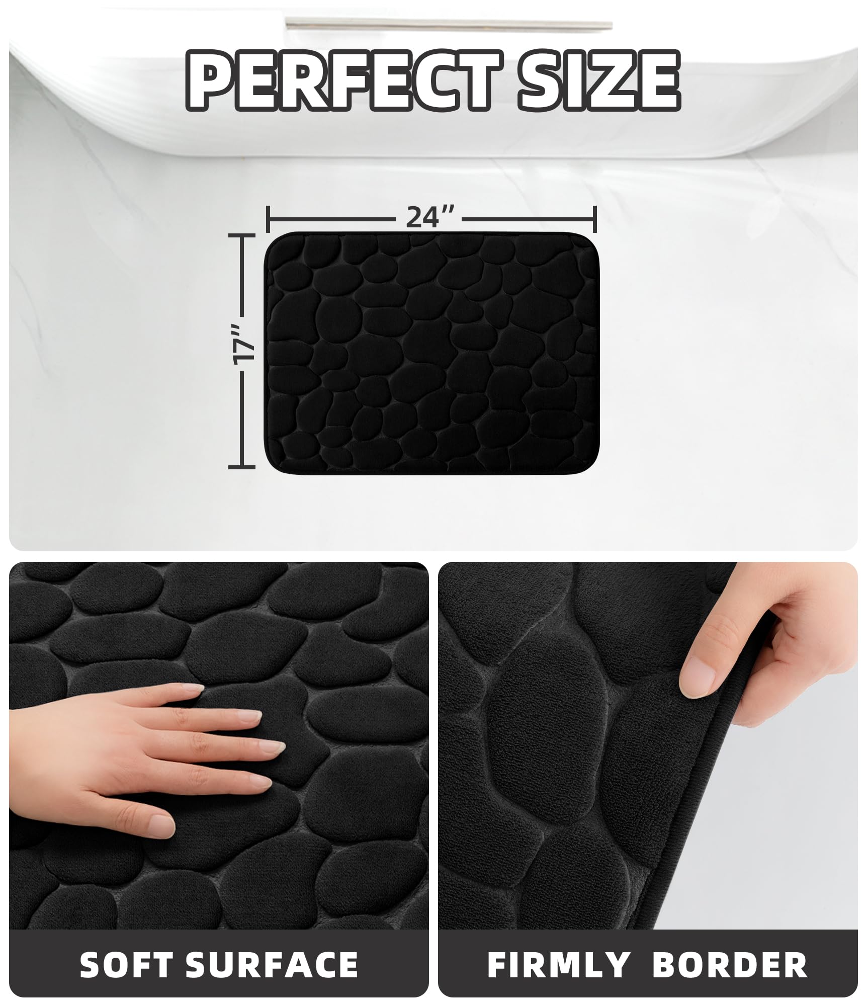 YIHOUSE Memory Foam Bath Mat Cobblestone Bathroom Rugs Super Water Absorbent Bath Mats for Bathroom Machine Washable Bath Rugs(17 x 24 Black)