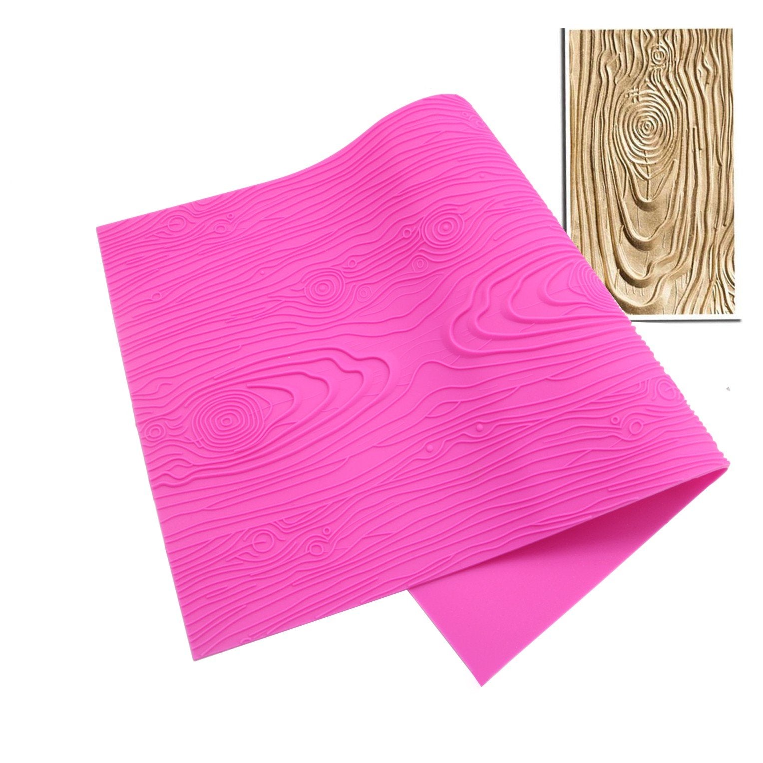 Warmoor Silicone Cake Fondant Mat, Woodgrain Impression Lace Mold (17 X 9 Inches, Pink Woodgrain)