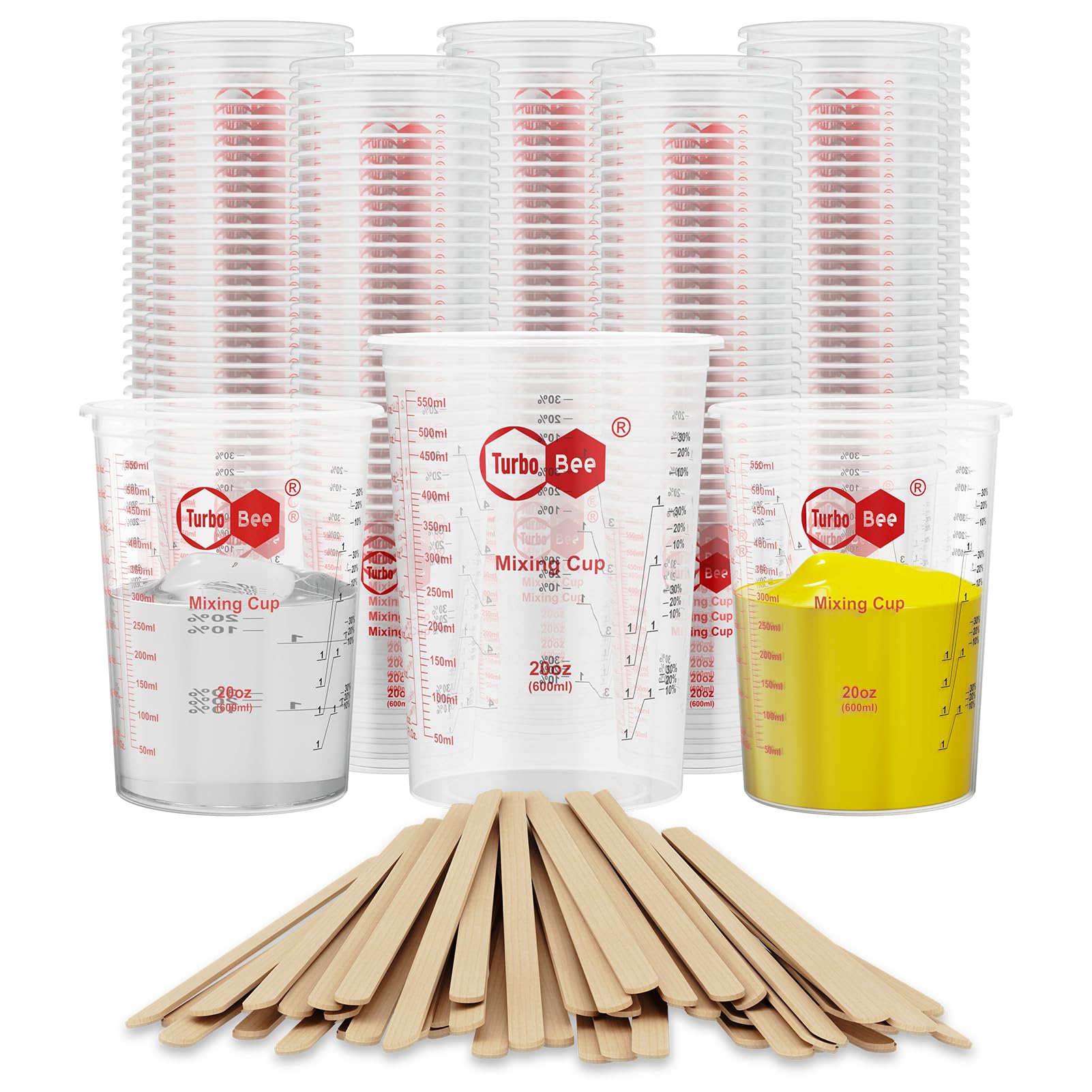 20oz Resin Mixing Cups  [EasySeparate Design] 100 Pack Graduated PP Plastic Mixing Cups for Epoxy Resin, Paint & Automotive  