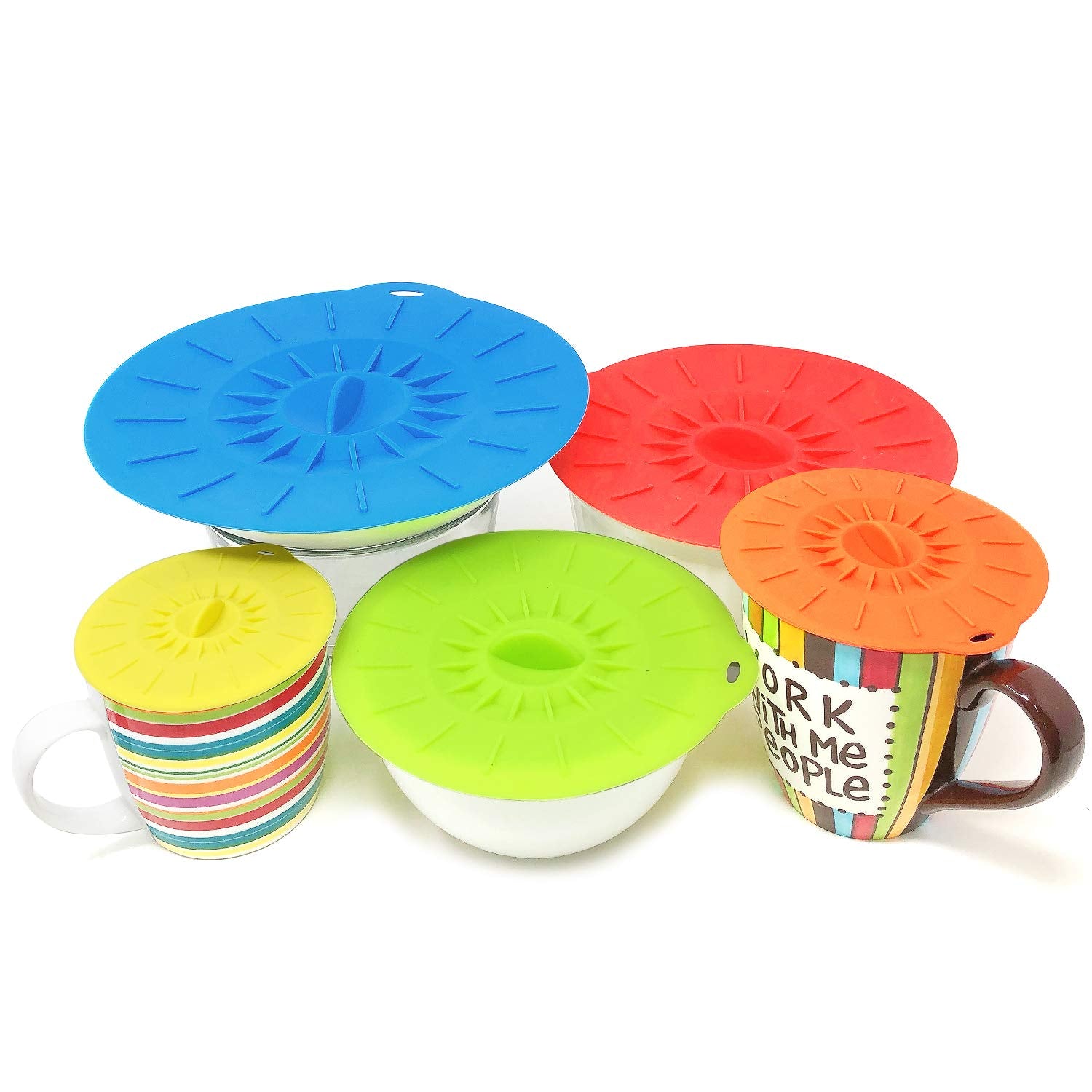 Allydrew Reusable Silicone Suction Bowl Lids, Food Storage Covers For Bowls, Pots, Pans, Mugs (Set Of 5)