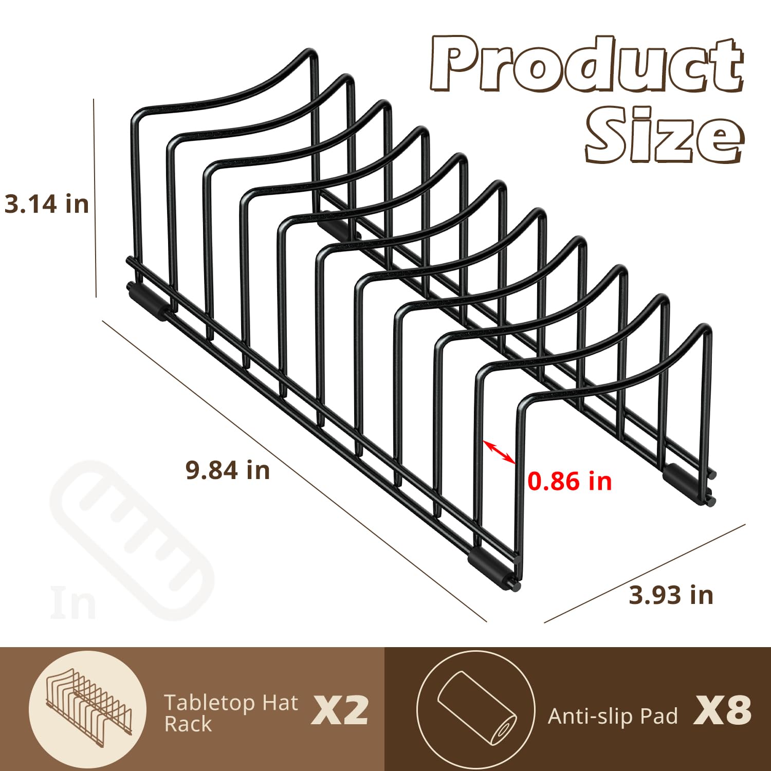 2 Pack Hat Stand for Baseball Caps, Ginyoyo No Install Hat Organizer for 20 Baseball Caps, Tabletop Hat Rack Stand with Anti-sli