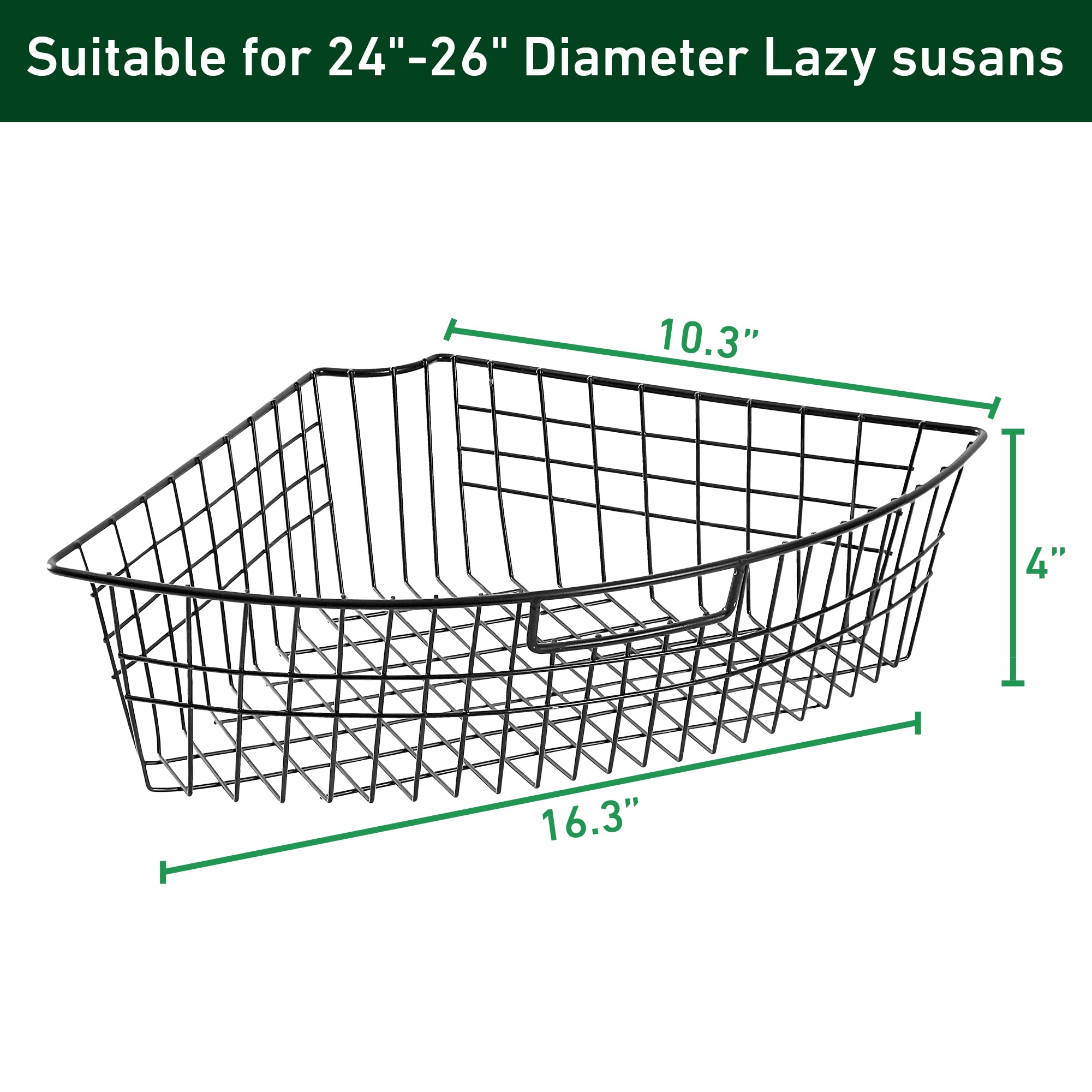 Leeden Lazy Susan Organizer Basket For 24'' Diameter Turntable -Metal Organizing Storage Bins (2 Packs) - Black Kitchen Cabinet