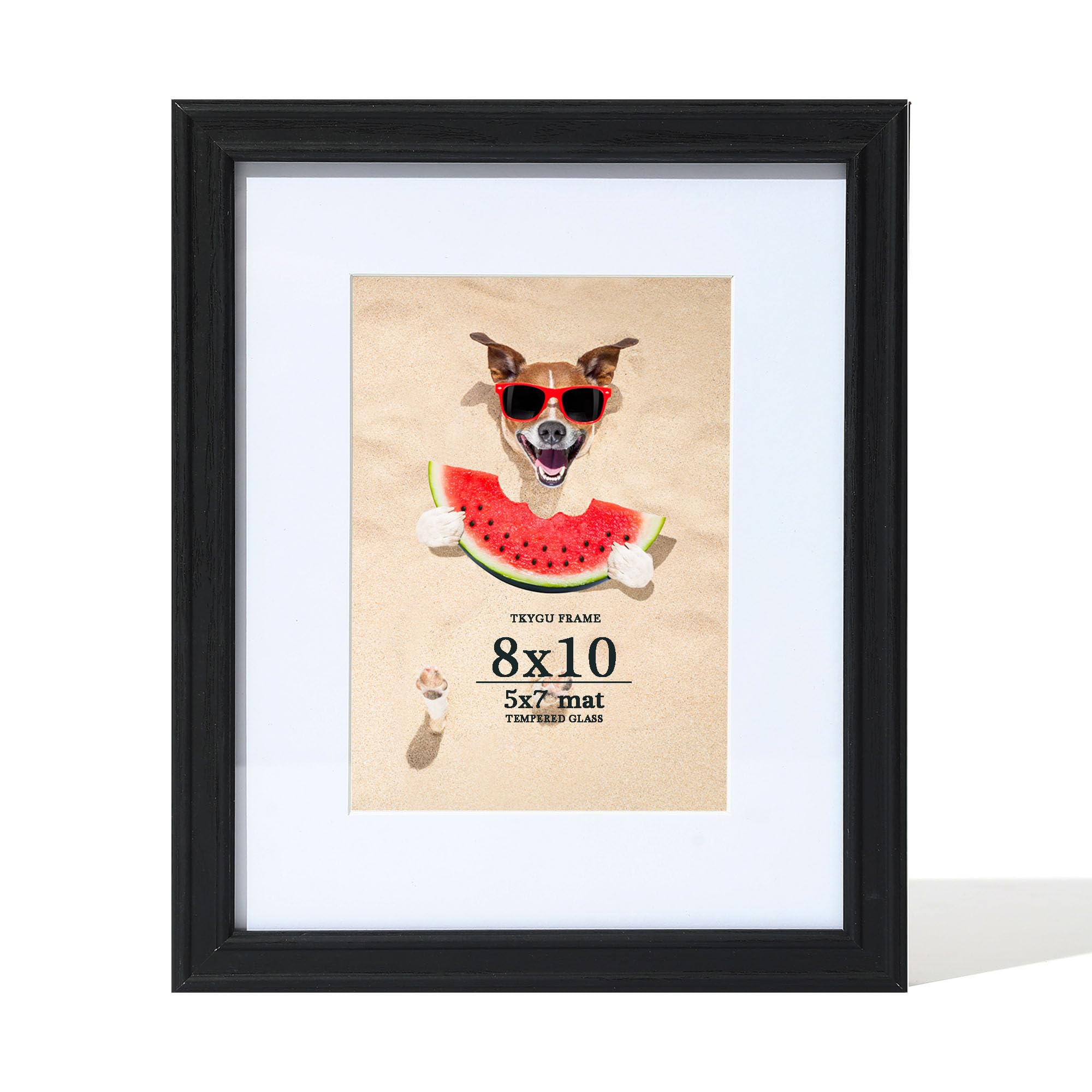 TKYGU 8x10 Picture Frame Black for Wall or Tabletop Display with Real Glass, 8x10 Art Wooden Frame with Mat of 5x7 Photo for Hom