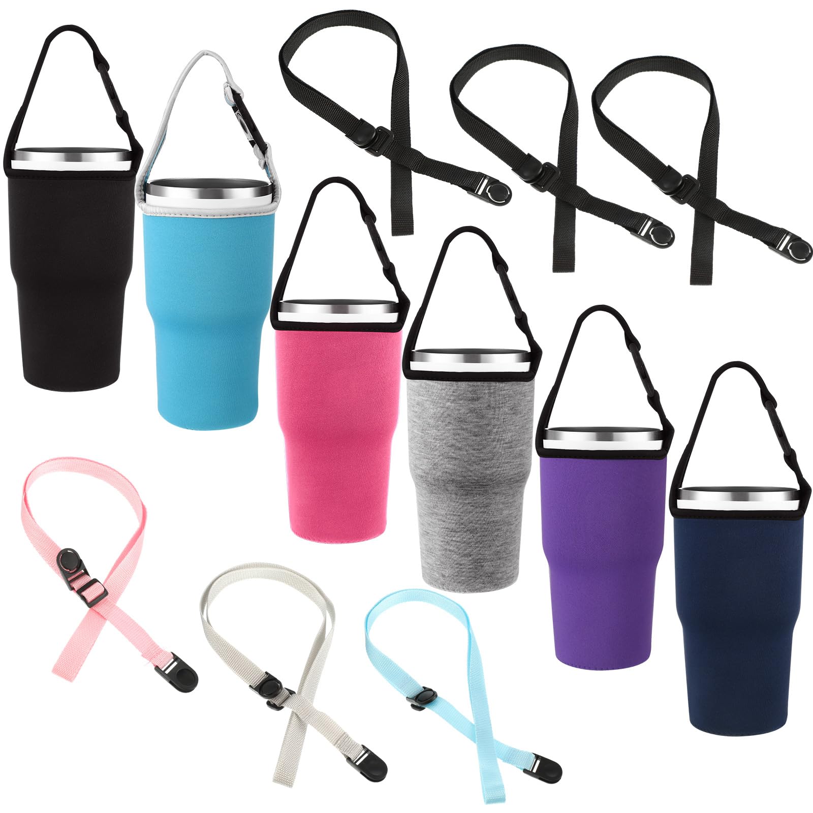 6 Pieces 30Oz Tumbler Carrier Holder Pouch With Shoulder Strap Reusable Cup Holder Pouch Neoprene Insulator Cup Sleeve Cover Hol