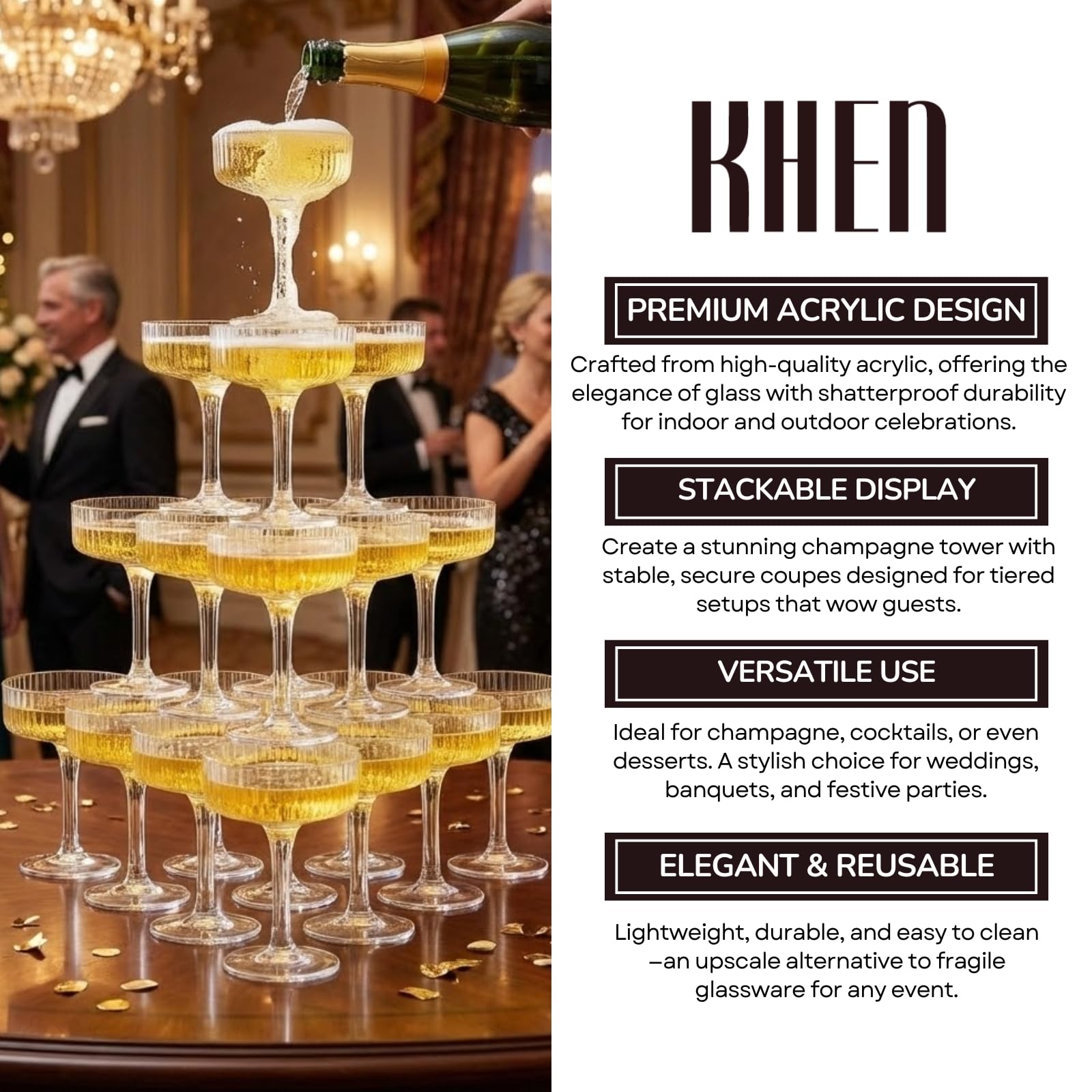 Premium ACRYLIC Champagne Tower Kit | 21 Stackable 7 oz