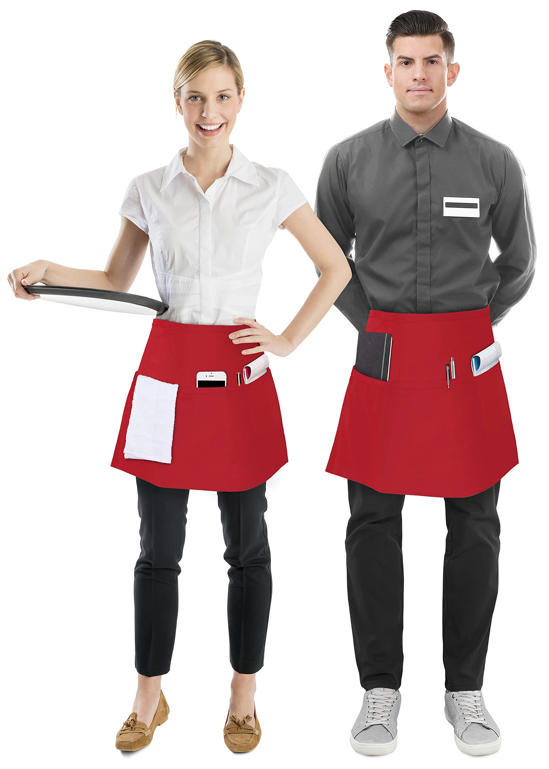 Utopia Wear 3 Pocket Waist Apron [Pack Of 12], Server Waitress Short For Men Women, Kitchen, Restaurant, Crafting, Bbq Work Serv