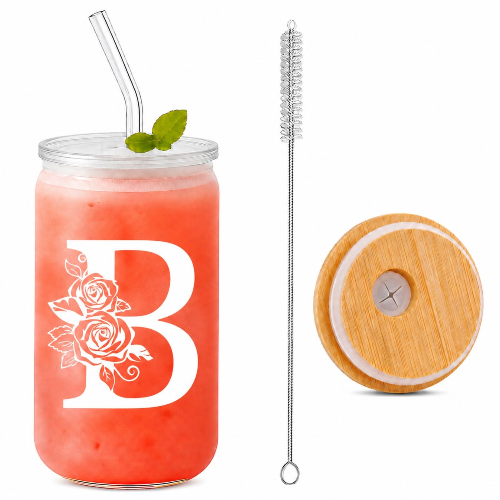 Personalized Cups, Custom Initial Tumbler, Cute Glass Tumbler, 16 oz Iced Coffee Cup, Personalized Gifts for Women, Letter B Cup