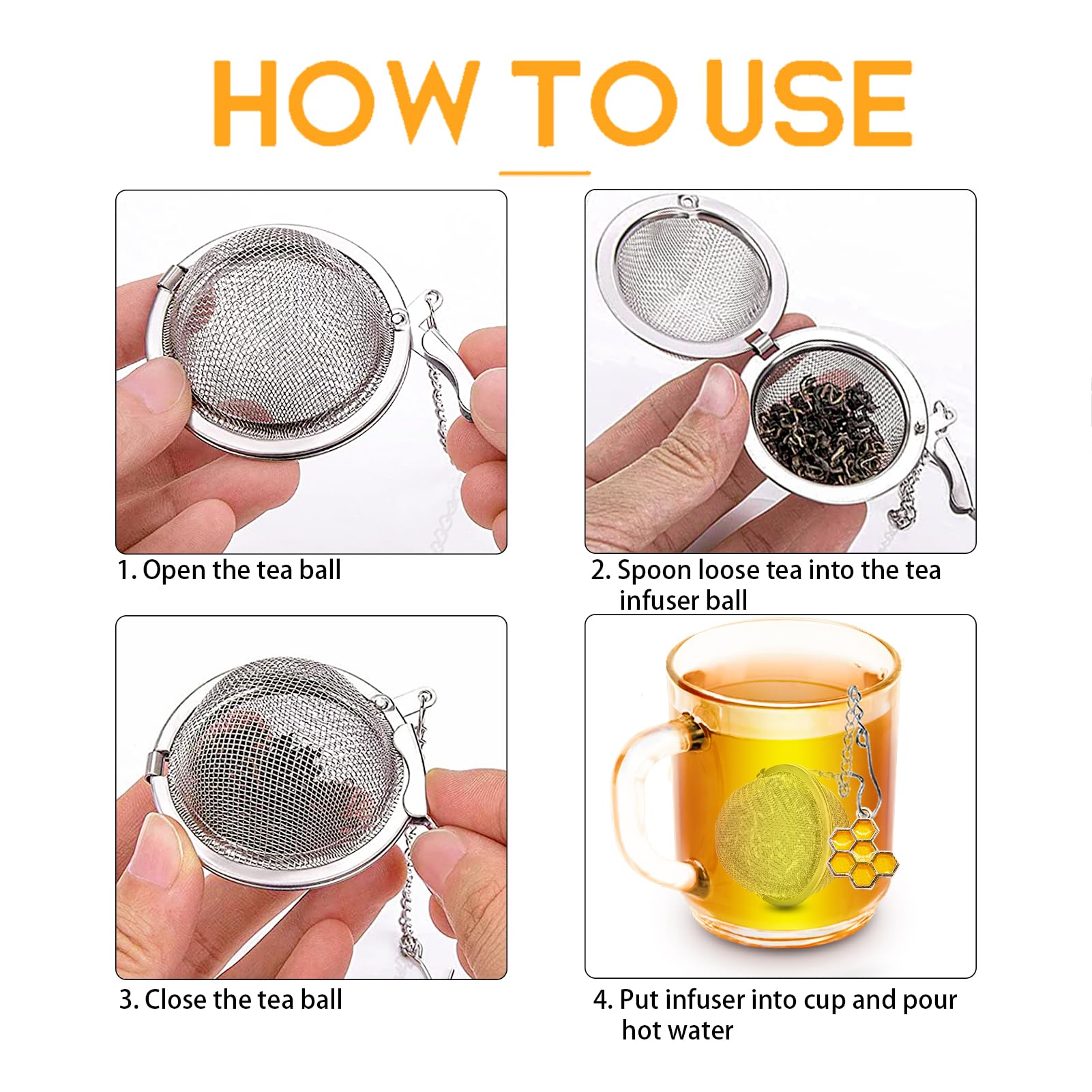 Tea Strainers For Loose Tea, Set Of 2 Teasanavie Stainless Steel Tea Ball, Tea Infuser With Honeybee & Beehive Charm
