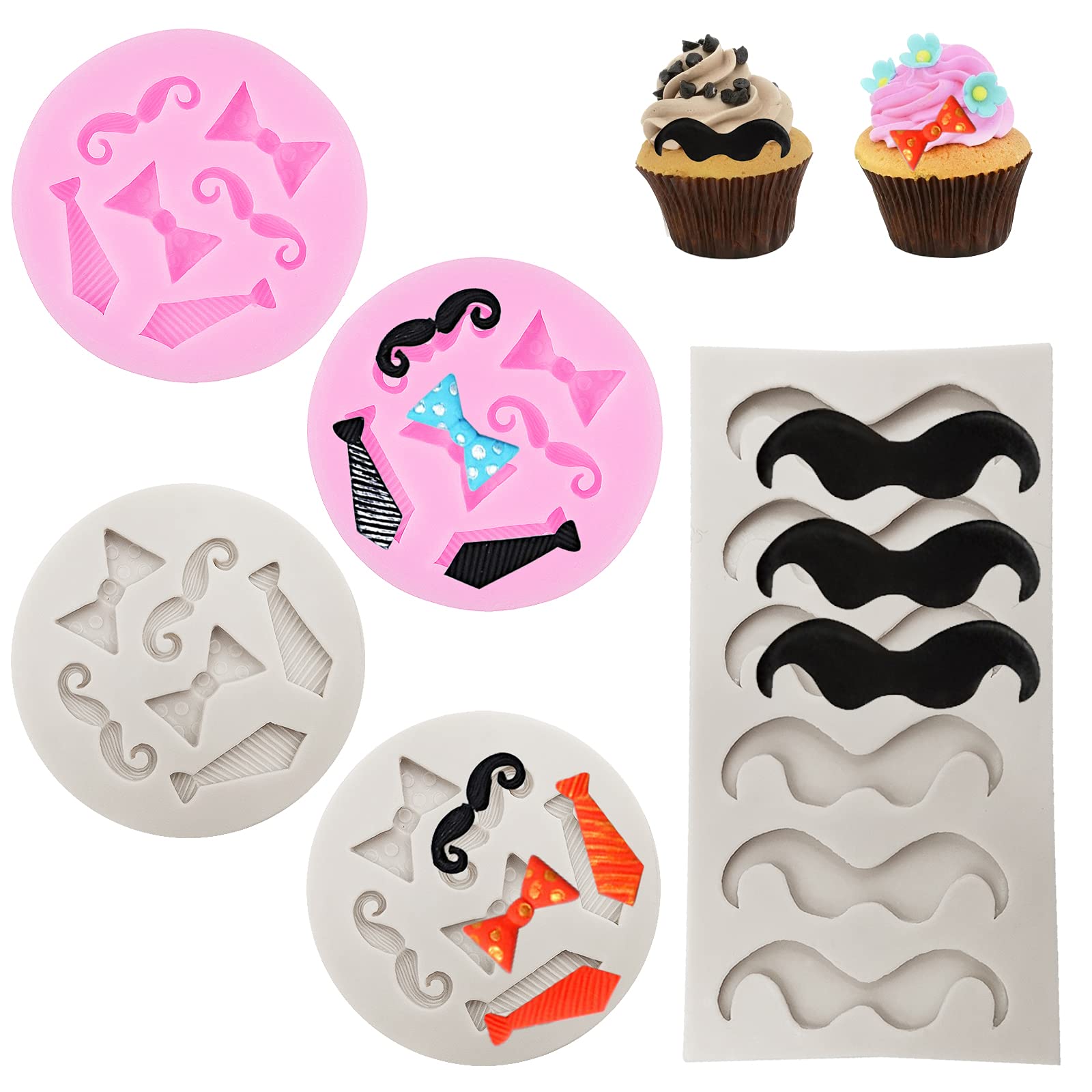 Set Of 5, Mini Bow Ties Beard Silicone Mold, Findtop Candy Chocolate Fondant Mold, Mini Mustache Tie Bow Cake Beard Fondant Mold