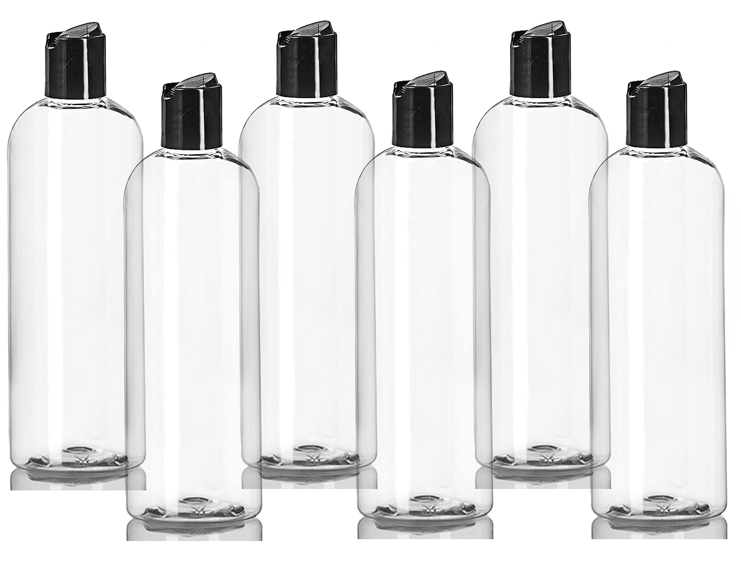 Ljdeals 16 Oz Clear Plastic Empty Bottles With Black Disc Top Caps, Squeezable Refillable Containers For Shampoo, Lotions, Cream