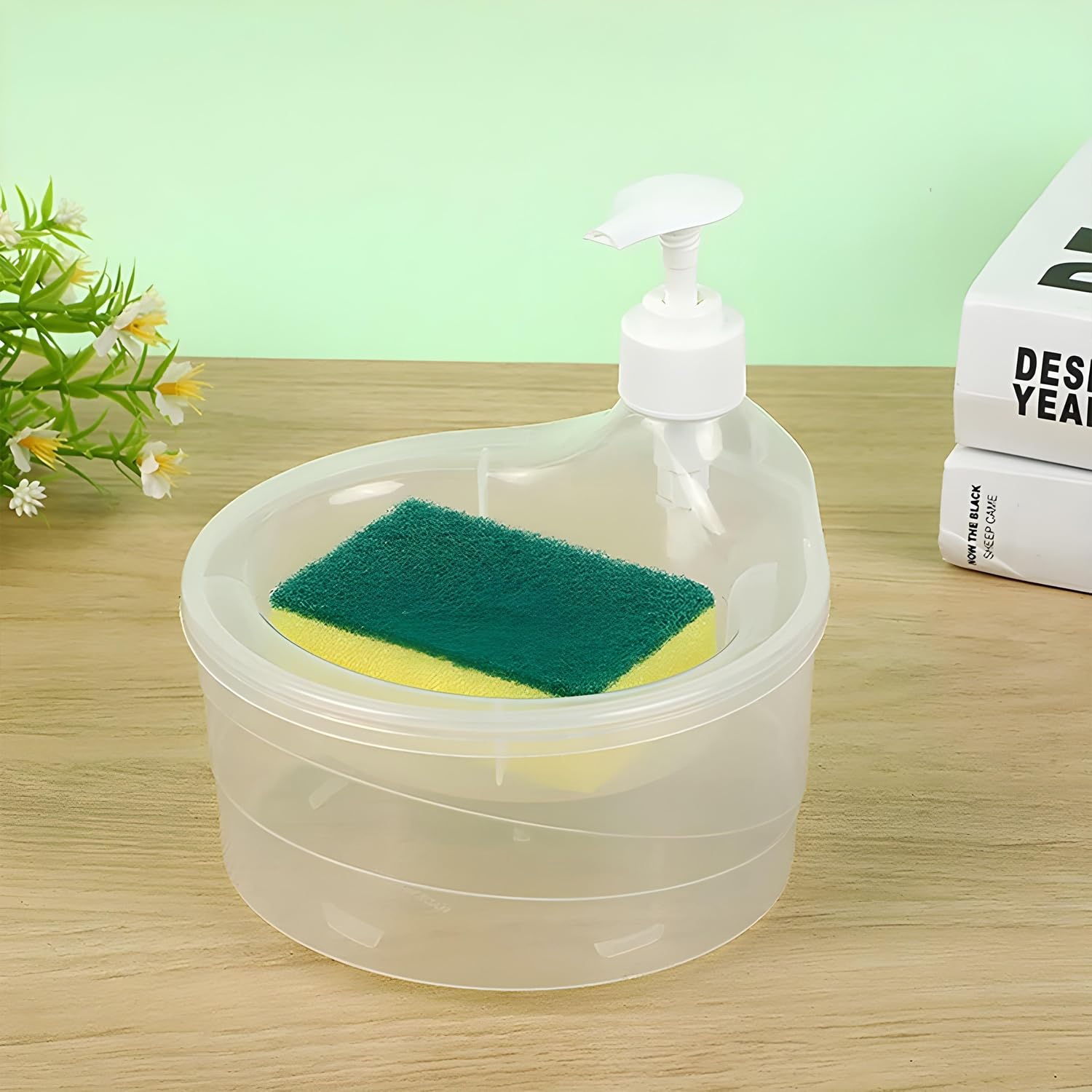 Oblivion Soap Dispenser - 2-In-1 Soap Pump Dispenser With Dish Sponge Holder, Multi-Functional Double Layer Liquid Organizer For