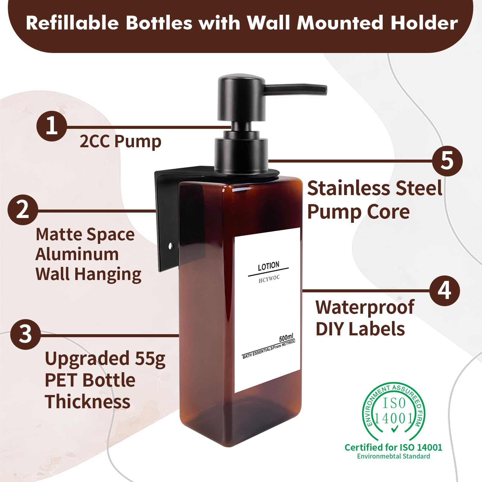 Shampoo Dispenser For Shower Wall, Shampoo And Conditioner Dispenser With 16 Waterproof Labels, No Drill Shower Soap Dispenser B