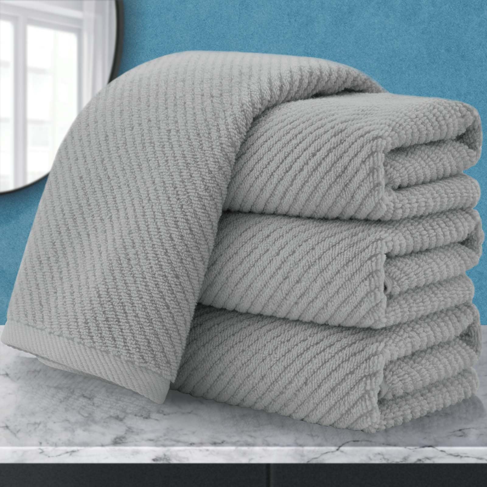 Voova & Movas Grey Hand Towels For Bathroom, Large 18'' X 28'' - 100% Cotton | Lightweight | Thick | Quick Dry | Soft | Absorben