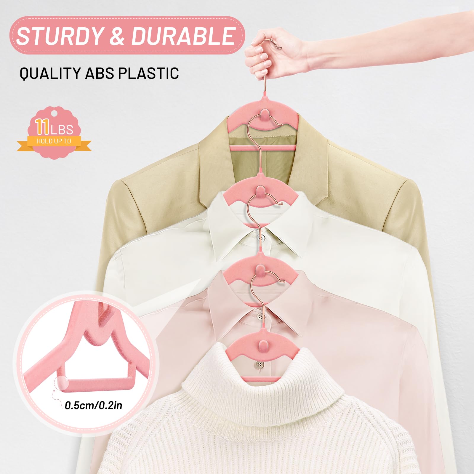 Velvet Hangers 30 Pack, Stopklas Pink Clothes Hangers Non Slip Felt Hangers With 360 Swivel Hook, Thin Hangers Space Saving, Hea