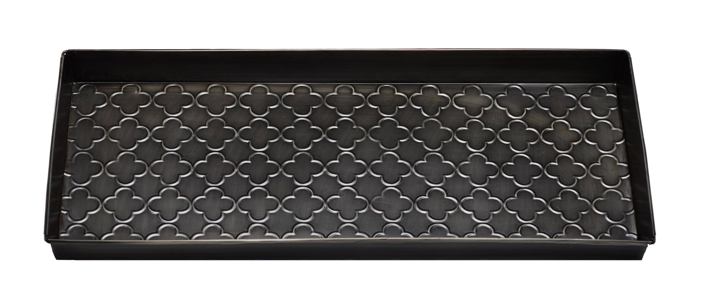 HF by LT Trellis Pattern Metal Boot Tray  30 x 13 inches  Keeps Dirt  Muck  Grass  Snow  and Water from Boots  Antique Zinc Finish
