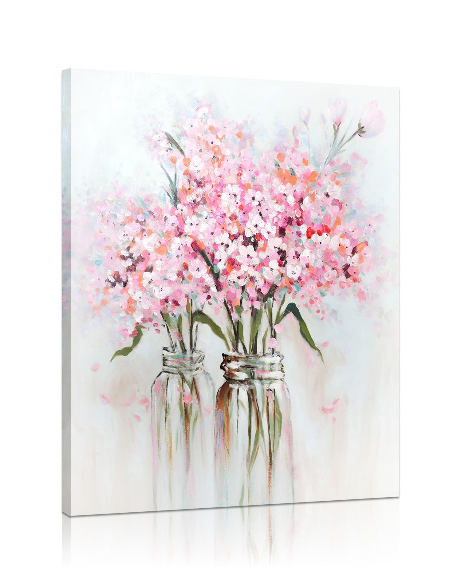 Ypy Pink Flowers Canvas Wall Art: Abstract Bouquet In Vase Artwork Prints For Teen Girl Bedroom Pink Floral Picture Poster Bathr