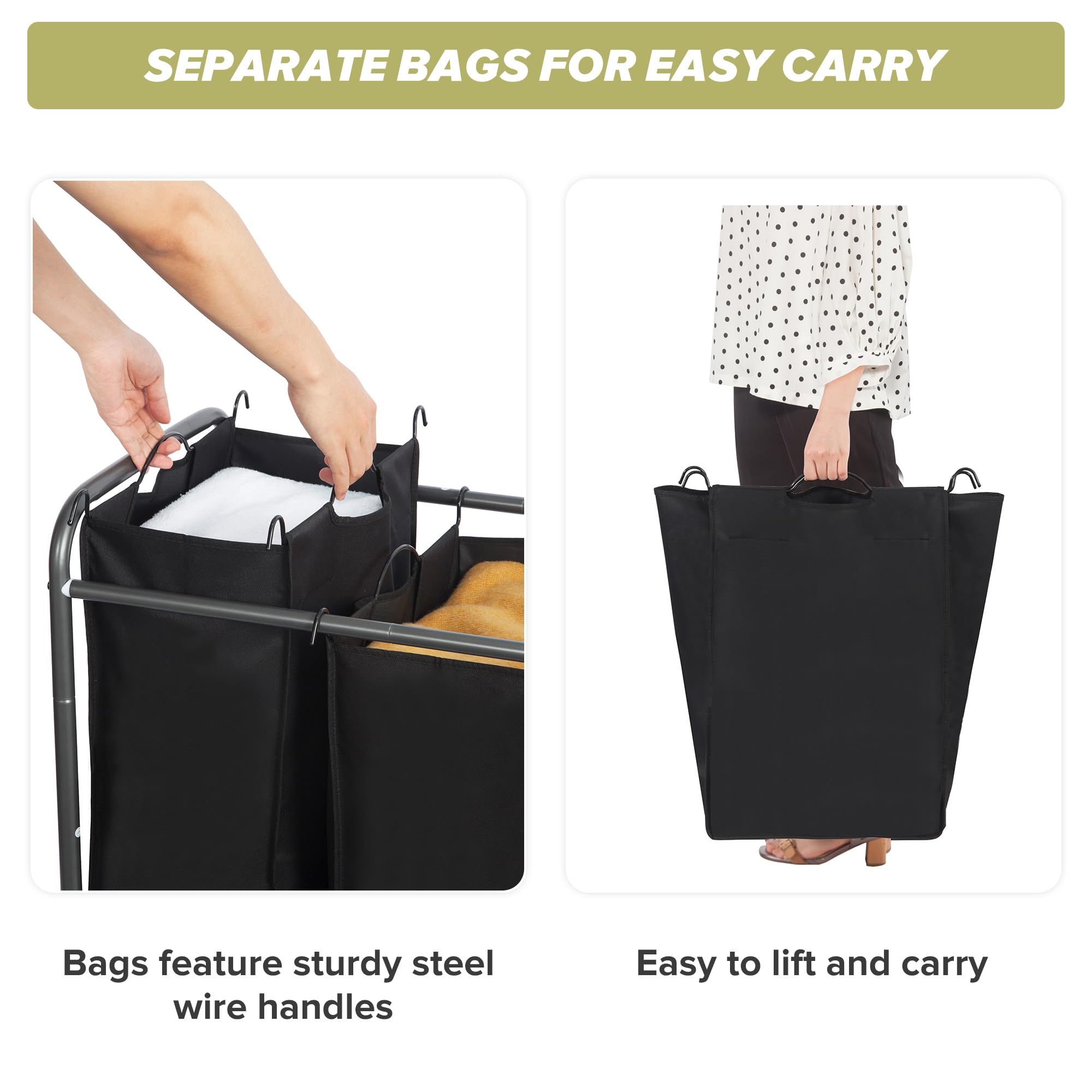 Storageideas Laundry Sorter Hamper With Wheels, Heavy-Duty Laundry Sorter Rolling Cart, Lockable Wheels And Removable Bags, 4 Se