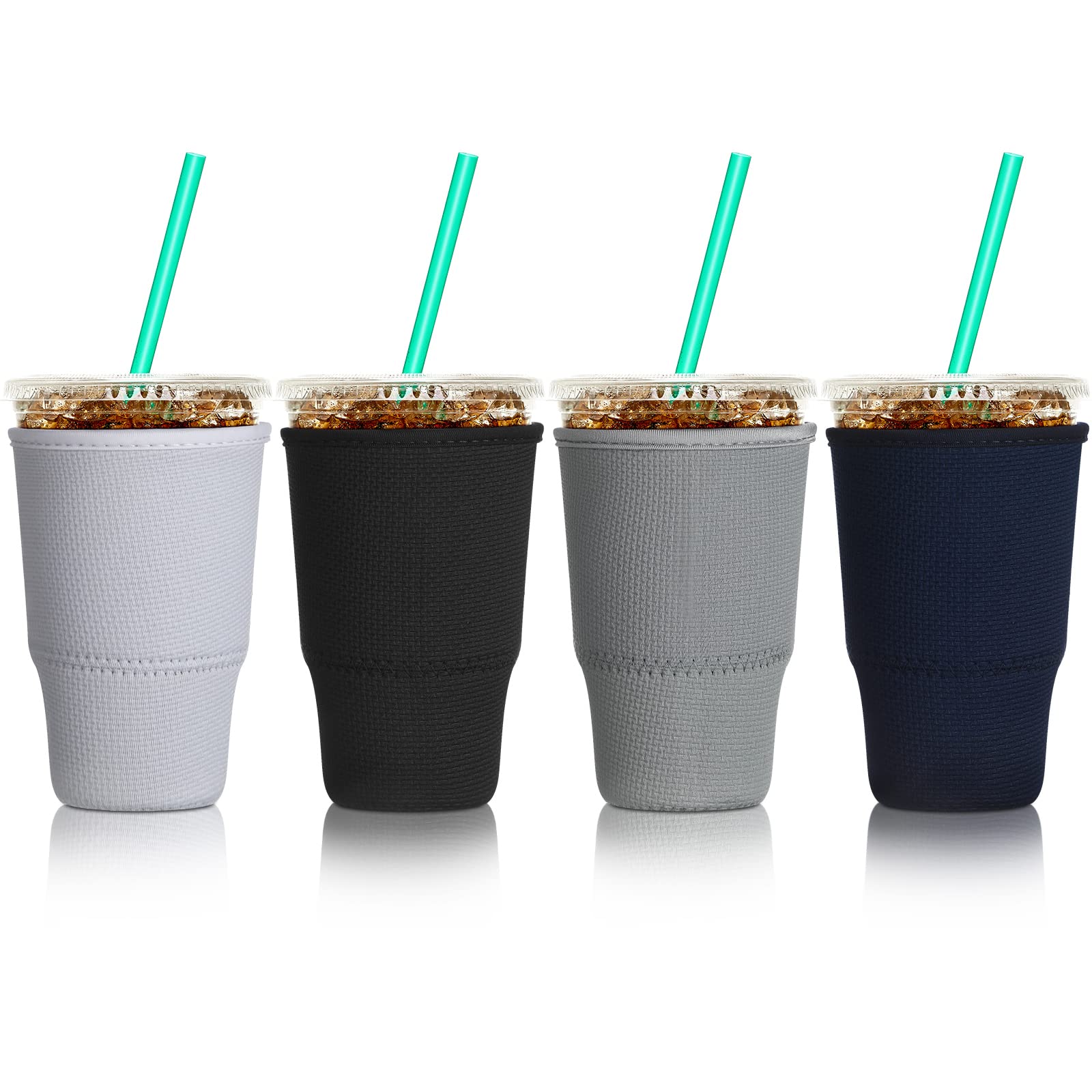 Patelai 4 Pieces Reusable Iced Coffee Sleeve Cup Insulator For Cold Drinks Beverages And Holder For Most Coffee (30-32 Oz Large,