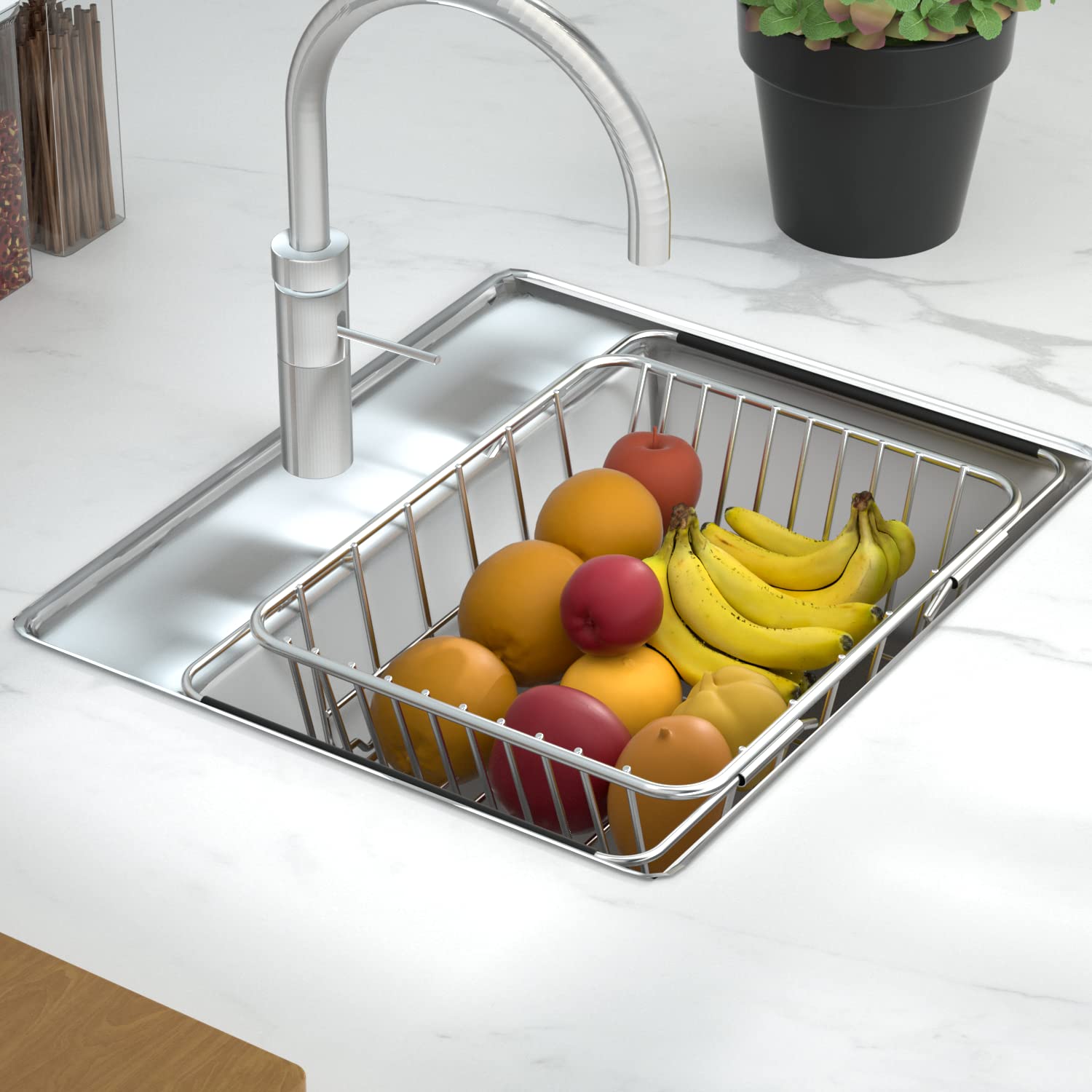 Jingways Stainless Steel Dish Rack,Expandable Deep & Large Dish Drying Rack, Over The Sink, In Sink Or On Counter Dish Drainer,