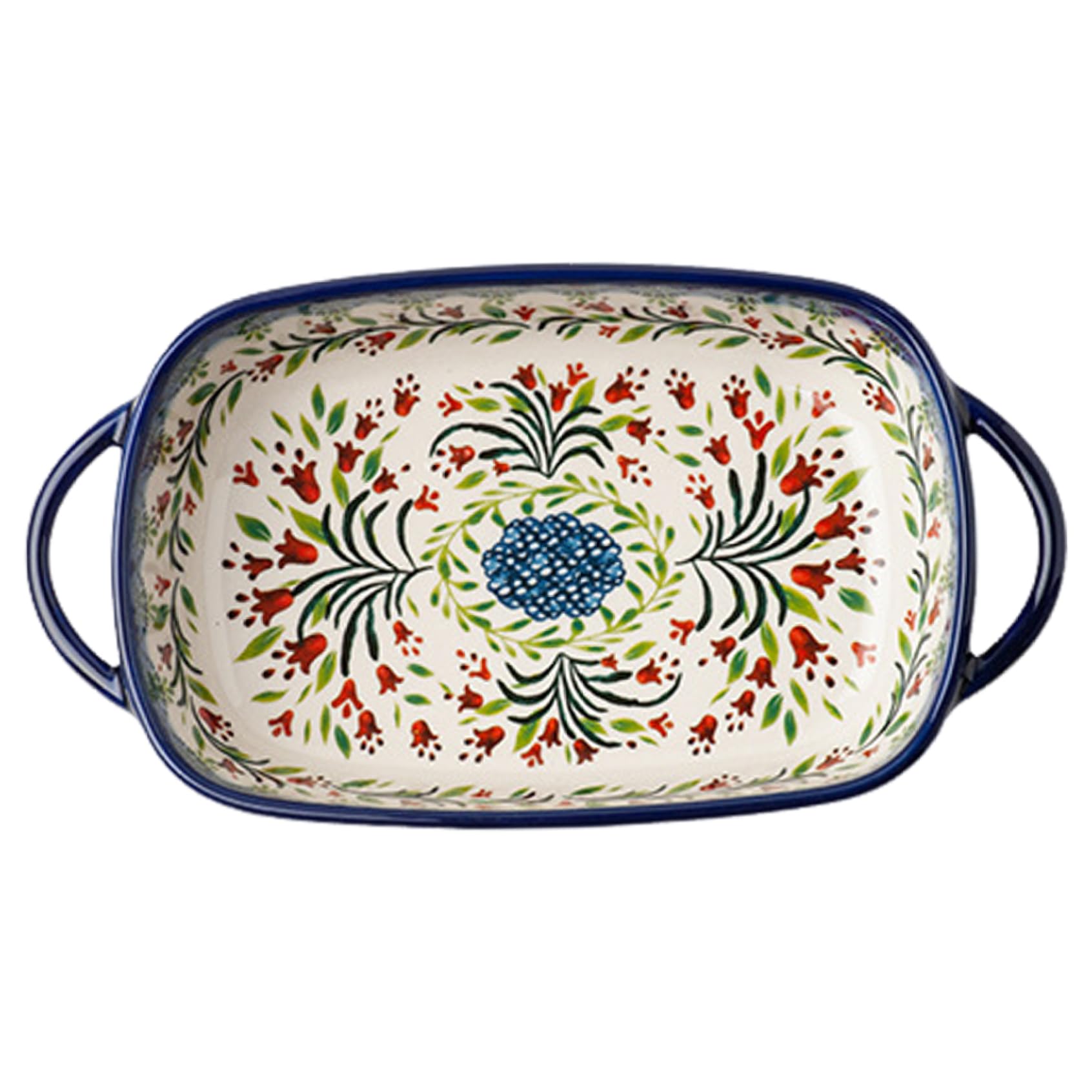 Baking Dish, 730ml Heatresistant Ceramic Oven Dish with Dual Handles, Flower Print Rectangle Lasagne, Non Slip Washable Cassero