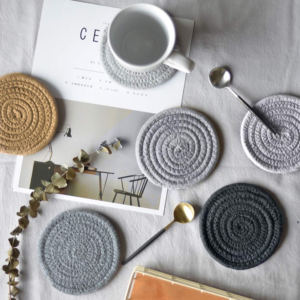 Makya Drink Coasters With Holder, Absorbent Coaster Sets Of 6, Braided Fabric Coasters For Tabletop Protection Thicker Heat-Resi