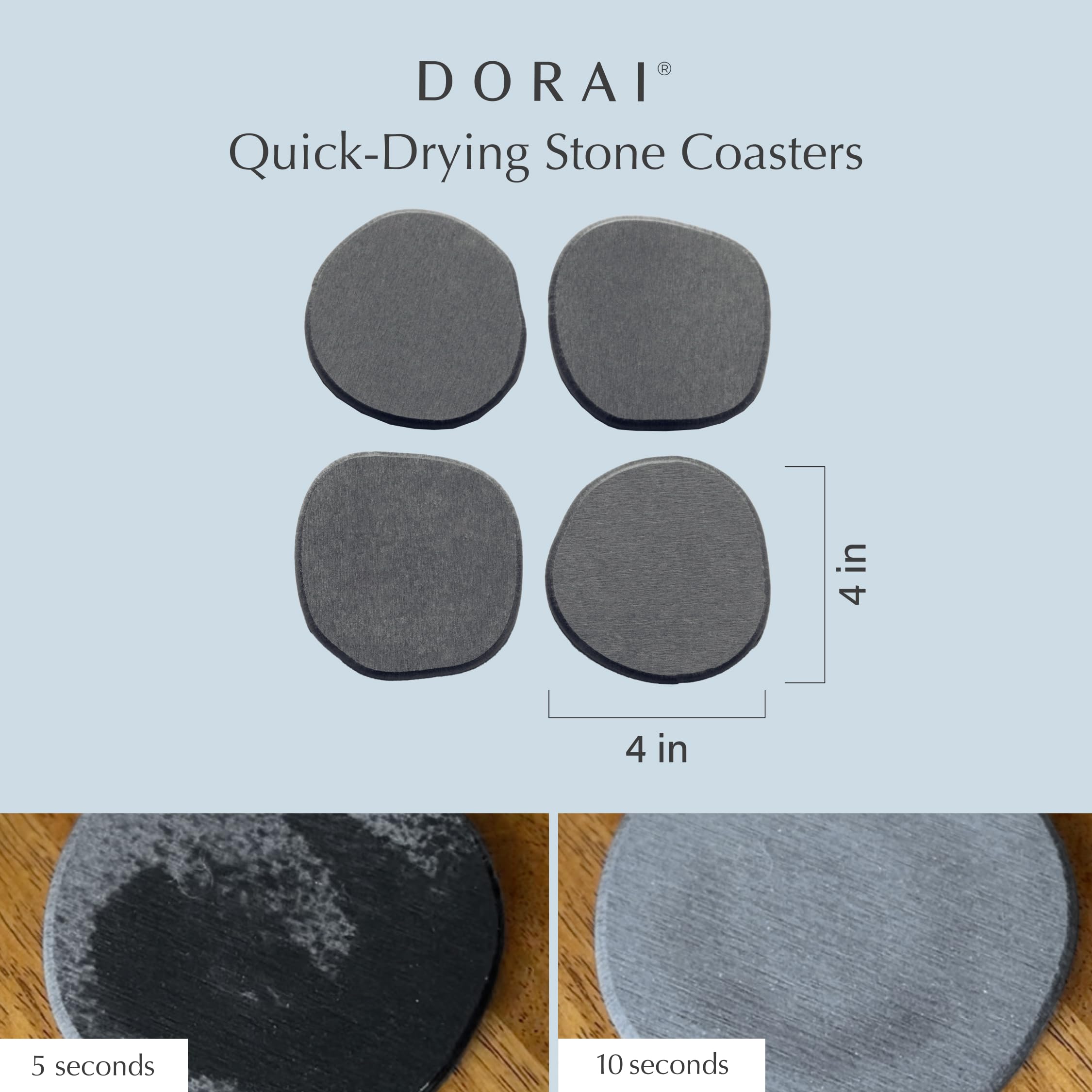Dorai Home Stone Coaster Set - 4 Stone Coasters With Absorbent Diatomaceous Earth For Instant Drying Round Coasters For Drinks M