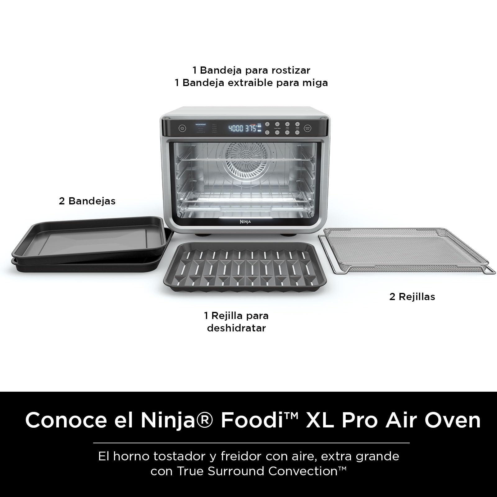Ninja Air Fryer & Toaster Oven DT201 | 10-in-1 Stainless Steel Convection | Fits 5-lb Chicken & Sheet Pan of Vegetables | 1800 Watts