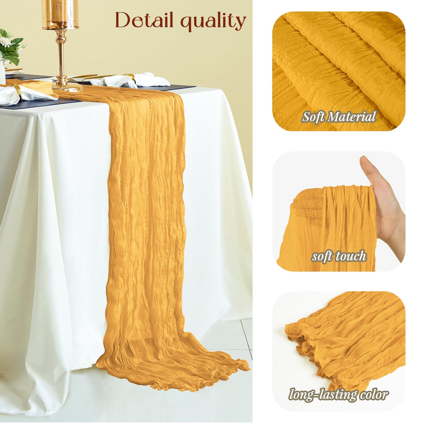 Sioloc 5 Pack Fall Table Runner,Yellow Cheesecloth Table Runner,10Ft Halloween Table Runner ,Boho Gauze Table Runner For Wedding