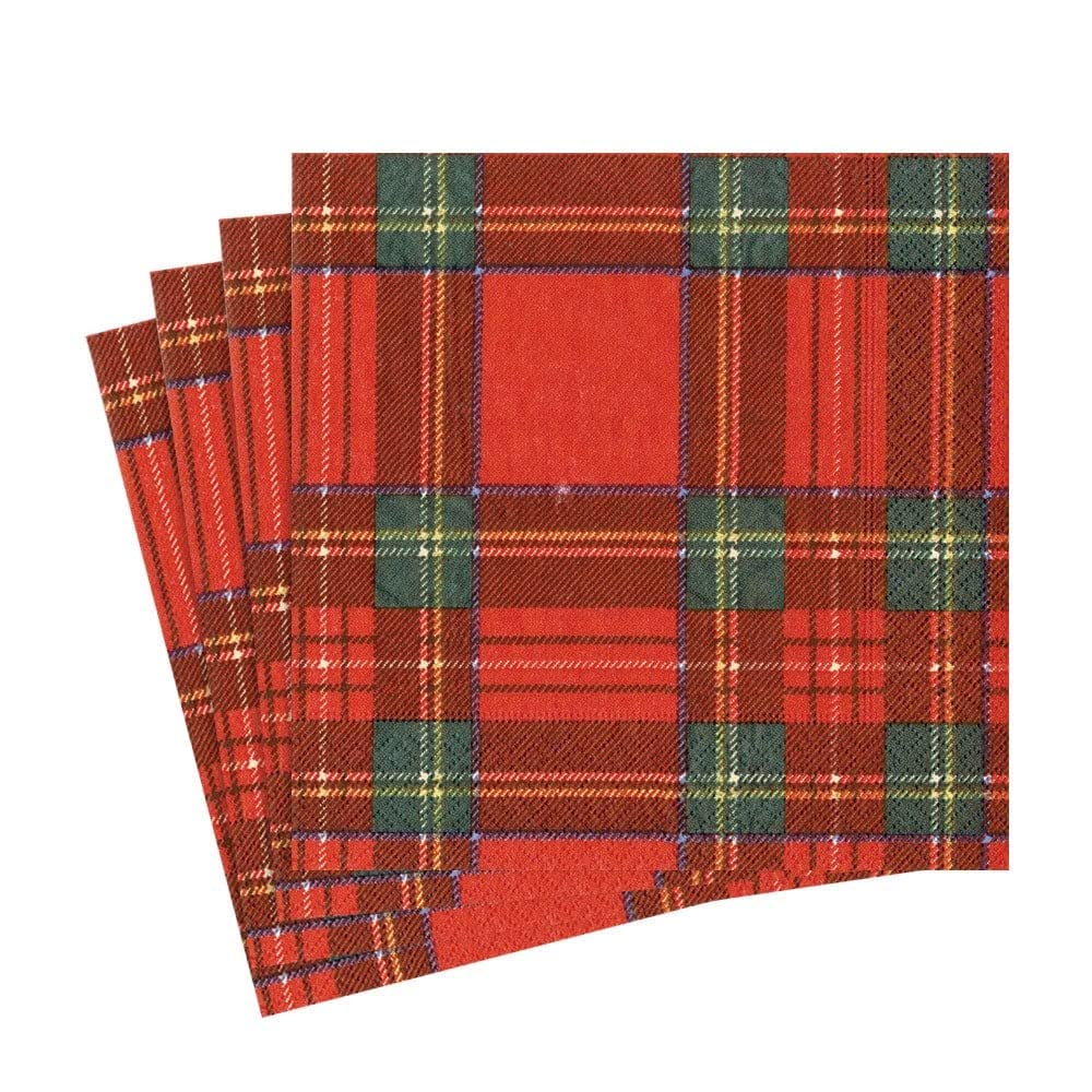 Entertaining With Caspari Royal Plaid Luncheon Napkins, Red, (Pack Of 20)