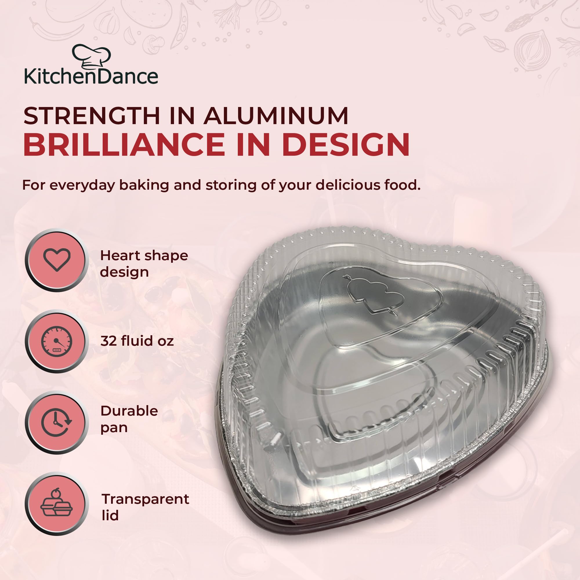 Kitchendance Disposable Aluminum Heart Shaped Cake Pan Without Lid, 8 Inches Aluminium Foil Pan Perfect For Cakes, Chocolates -