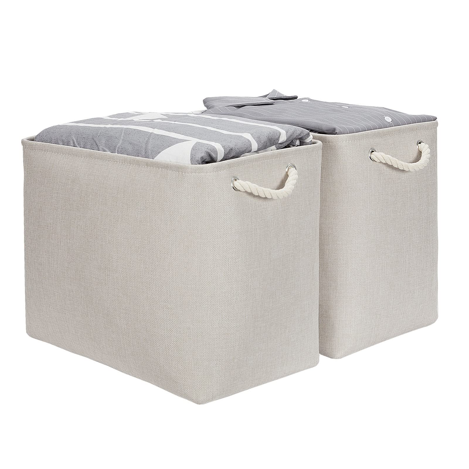 Dullemelo 2-Pack Large Storage Baskets For Organizing Canvas Fabric Storage Basket Bins With Rope Handles For Shelf Clothes Empt