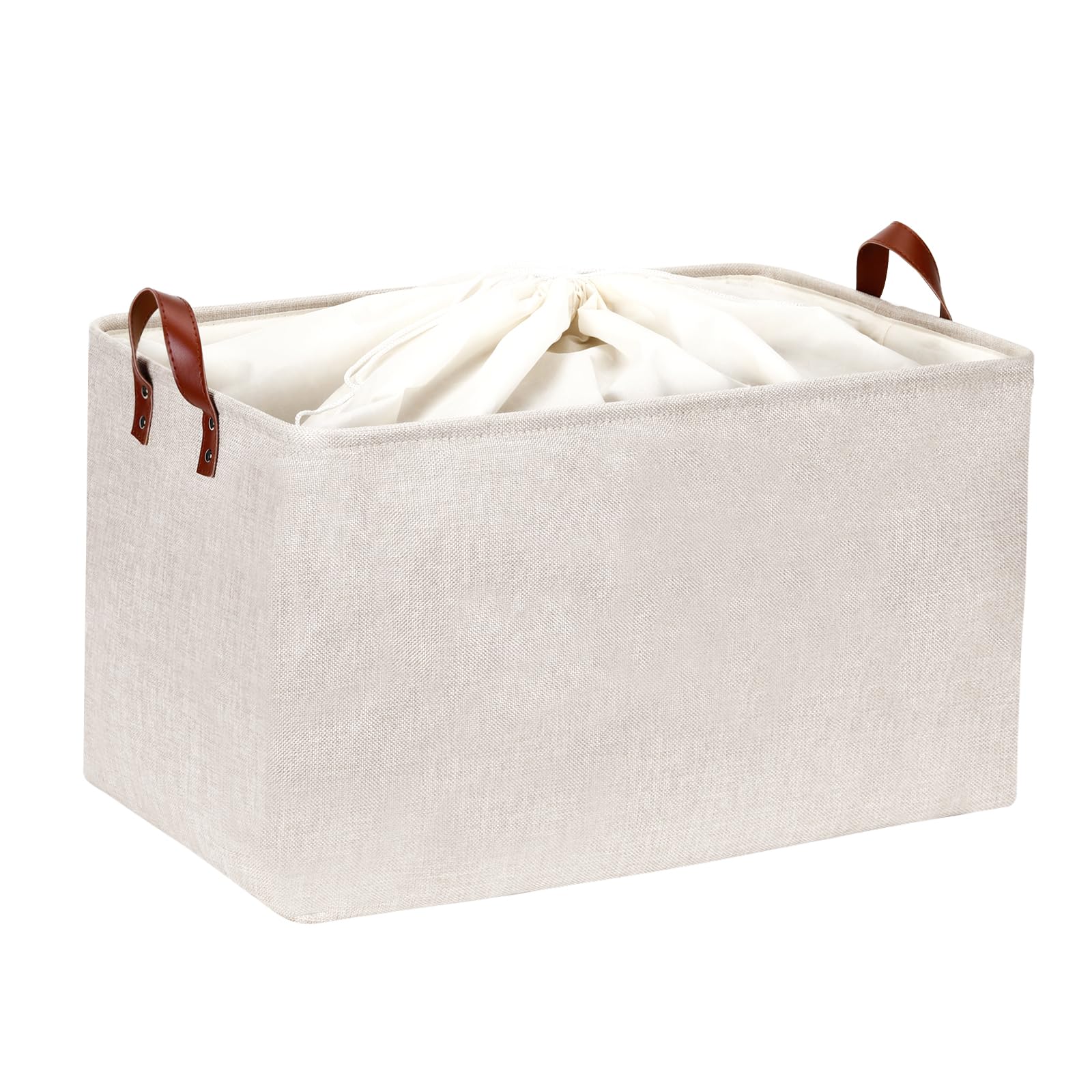 Dullemelo Large Beige Storage Basket 70L Oversized Canvas Fabric Storage Bin, Collapsible Rectangular Toys Basket Organizer With